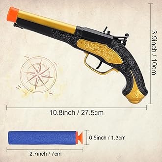 Pirate Toys Foam Blaster for Boys 3-5, Pirate Flintlock Pistol Toy with 20pcs Soft Foam Darts, Halloween Pirate Costume Accessory for Kids, Buccaneer Pirate Toy Gun Gift for 3 6 5 6 7 8 Years Old Kid