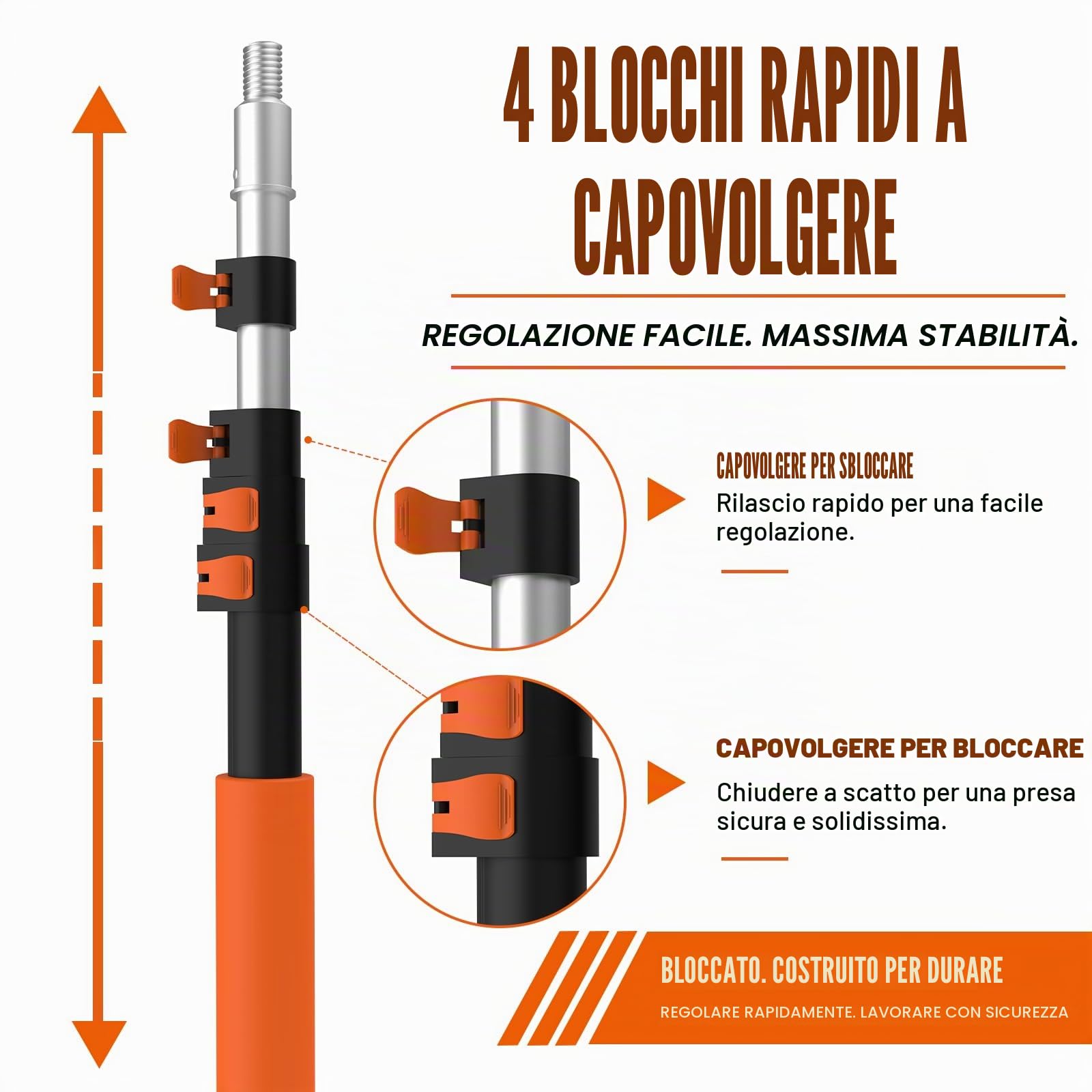 LAANPOLE Asta Telescopica, Asta di Estensione in Alluminio 6m, Rullo Verniciatura Multiuso per Pittura, Rimozione Polvere e Pulizia