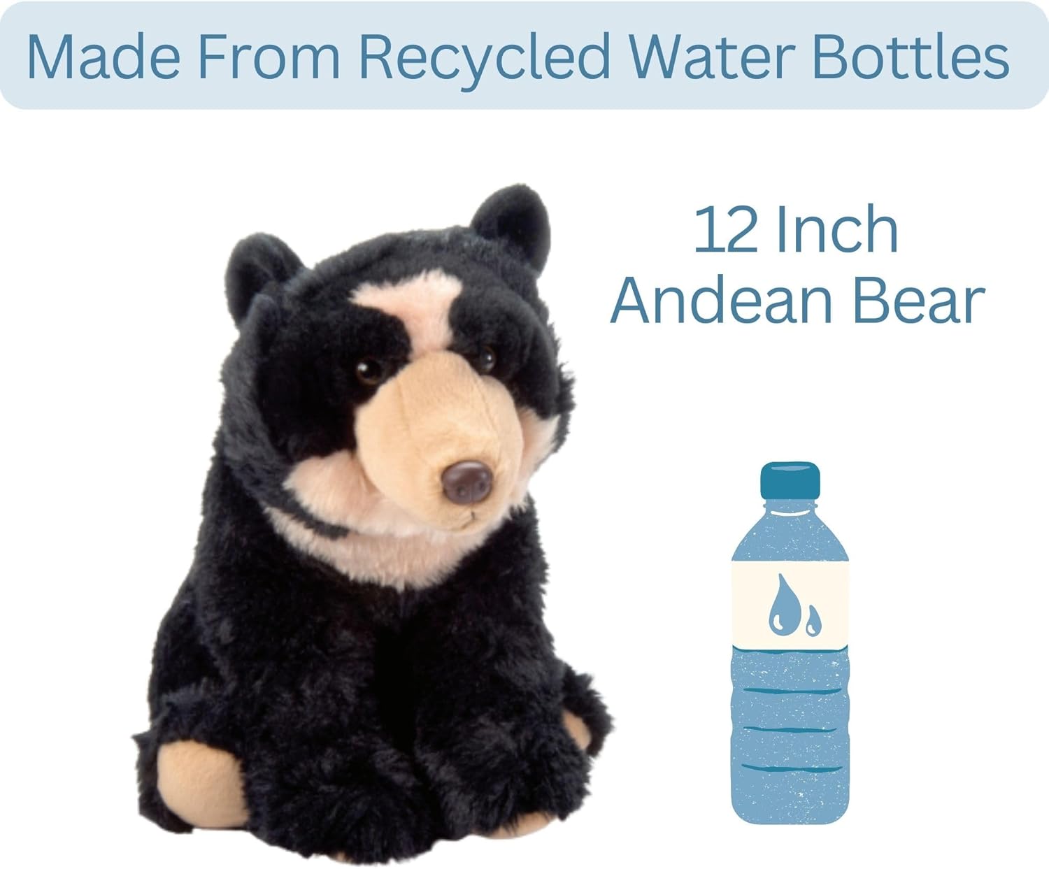 The Petting Zoo Andean Bear Stuffed Animal Plushie, Gifts for Kids, Wild Onez Rainforest Animals, Andean Bear Plush Toy, 12 inches