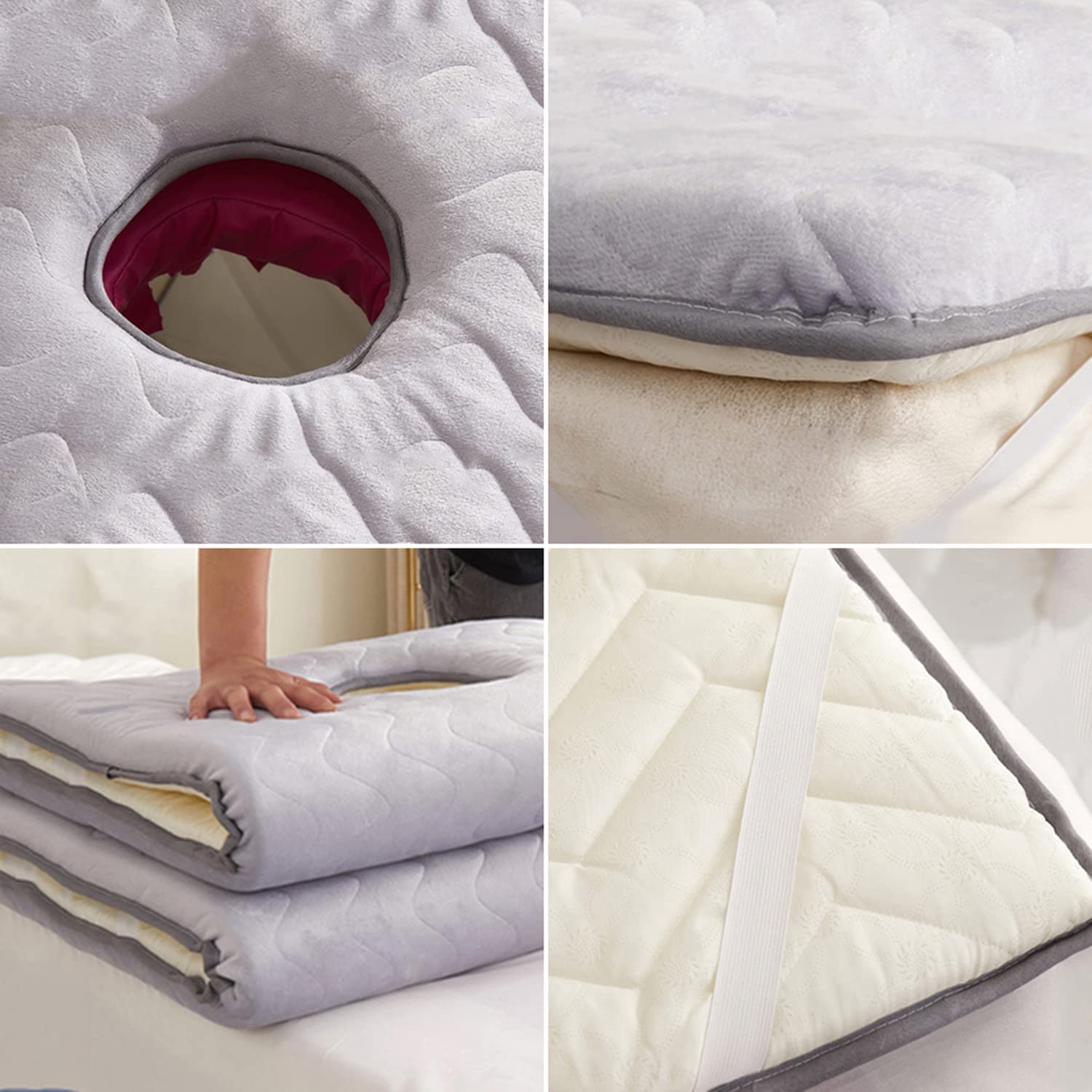 Coprimaterasso per Lettino da Massaggio Coprimaterasso Letto Ciglia con Elastici Materasso per Lettino Massaggio Trapuntato Spa con Foro Cuscino da Salone Antiscivolo,Gray 6cm,S 70x190cm