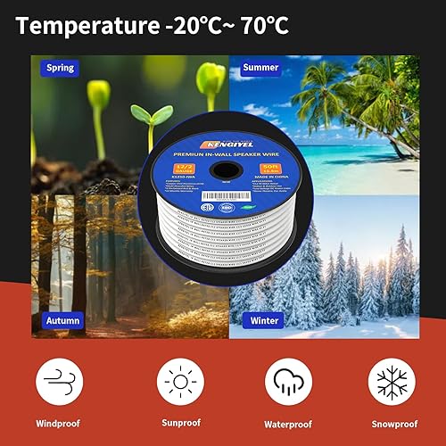Miniatura 9 de Cable de altavoz 162 (50 pies) calibre 16 AWG en cable de altavoz de audio de pared, cable de altavoz de audio clasificado CL2 CL3 de seguridad