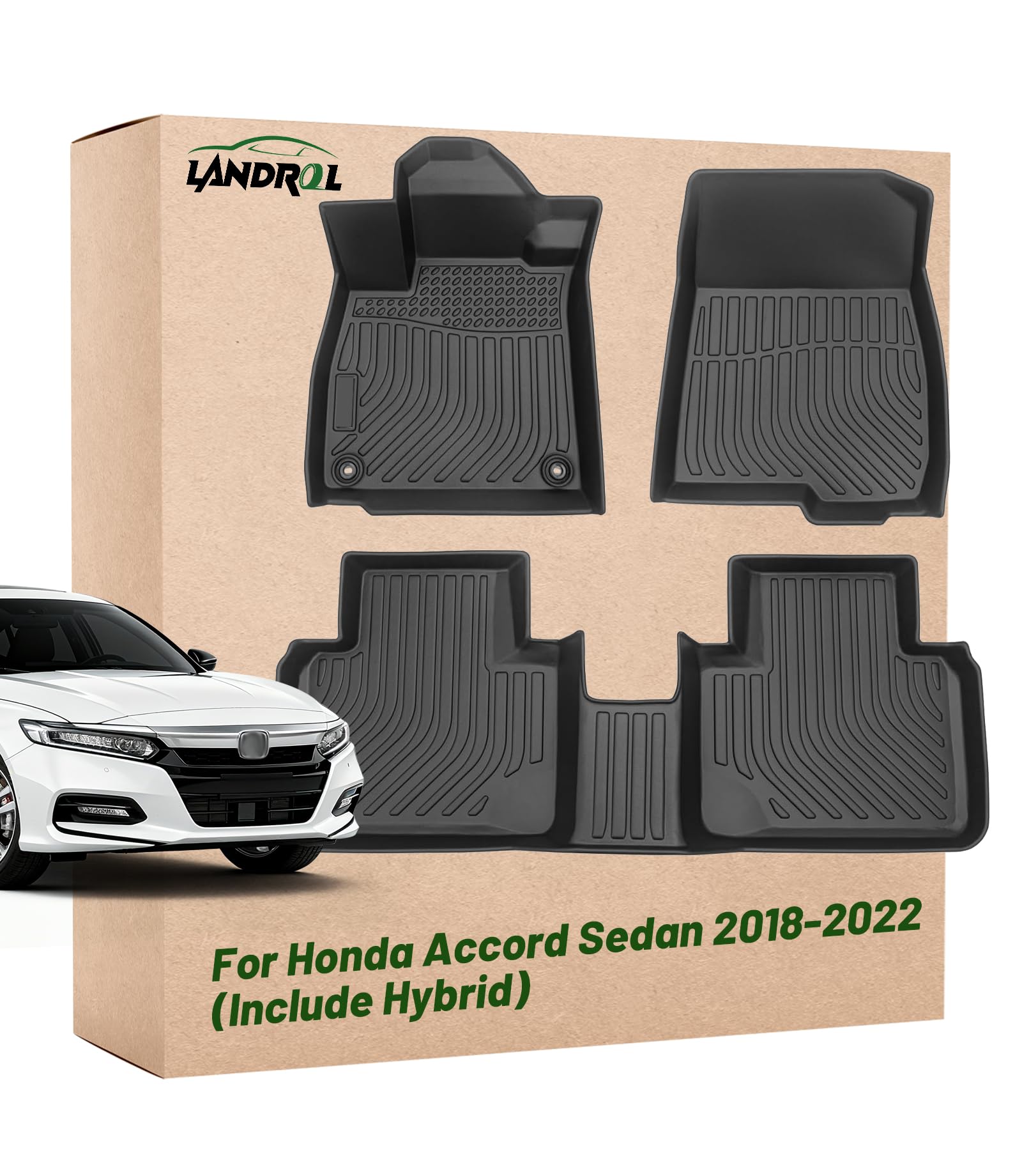 Landrol Car Floor Mats Replacement for Honda Accord Sedan 2018-2022 (Include Hybrid Models) Heavy Duty Liner Custom Fit All Weather Protection Carpets