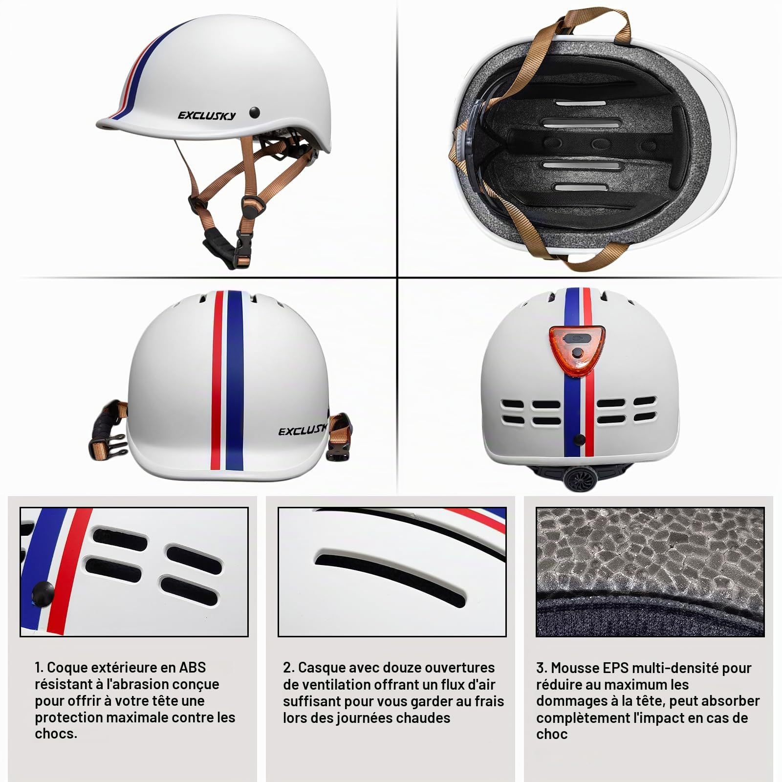 Exclusky Casque Velo Homme avec Visière Basse Intégrée Casque Velo Femme Casque Trottinette Electrique Adulte Casque Velo Route Homme pour Trotinette Urbain Cyclisme (56-61CM)