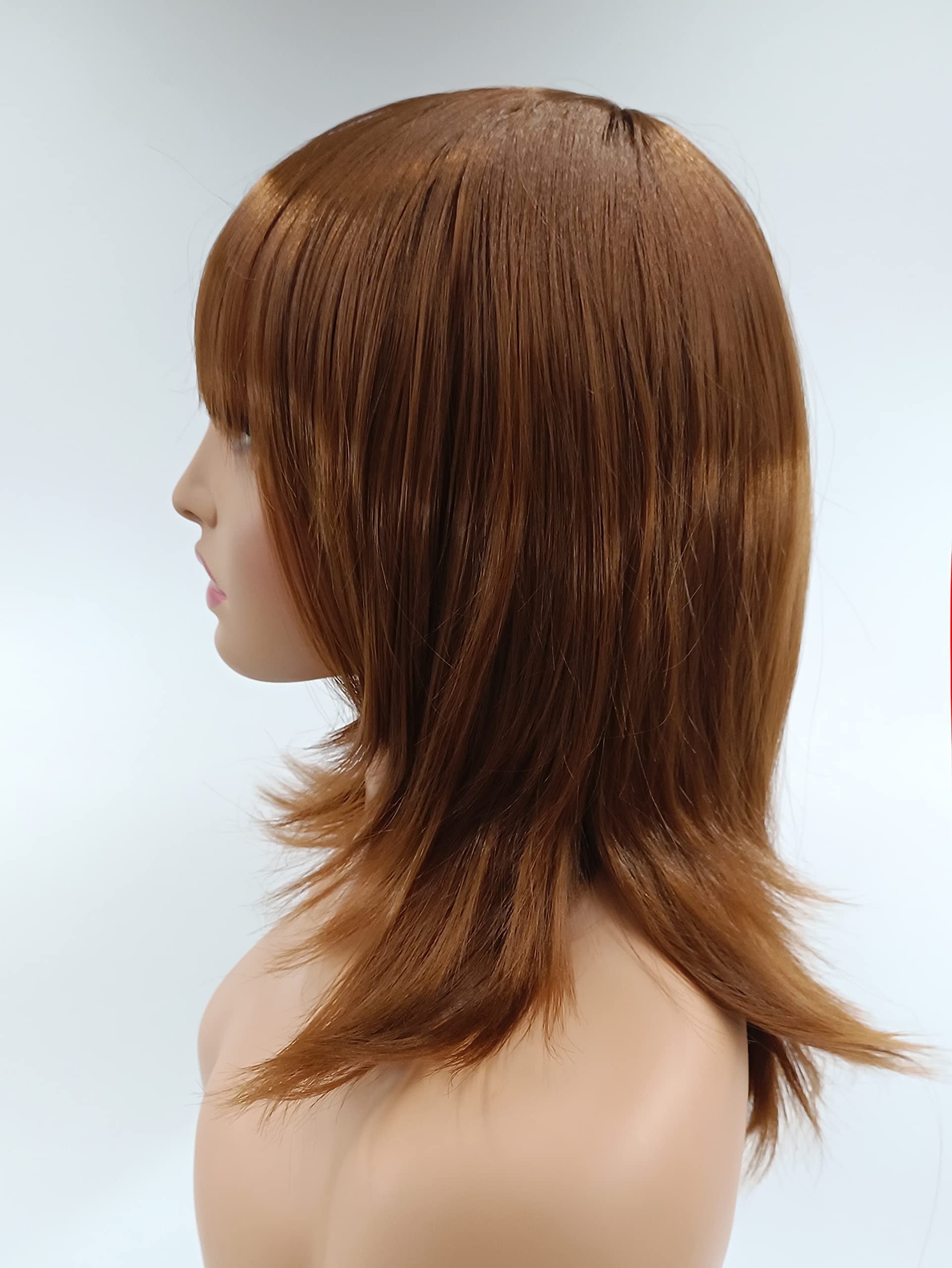 Brunette Short Straight Wig for White Women with Bangs Pixie Layered Wig with Cap Synthetic Heat Resistant Hair Black Women's Middle Long Wigs for Daily Cosplay Party