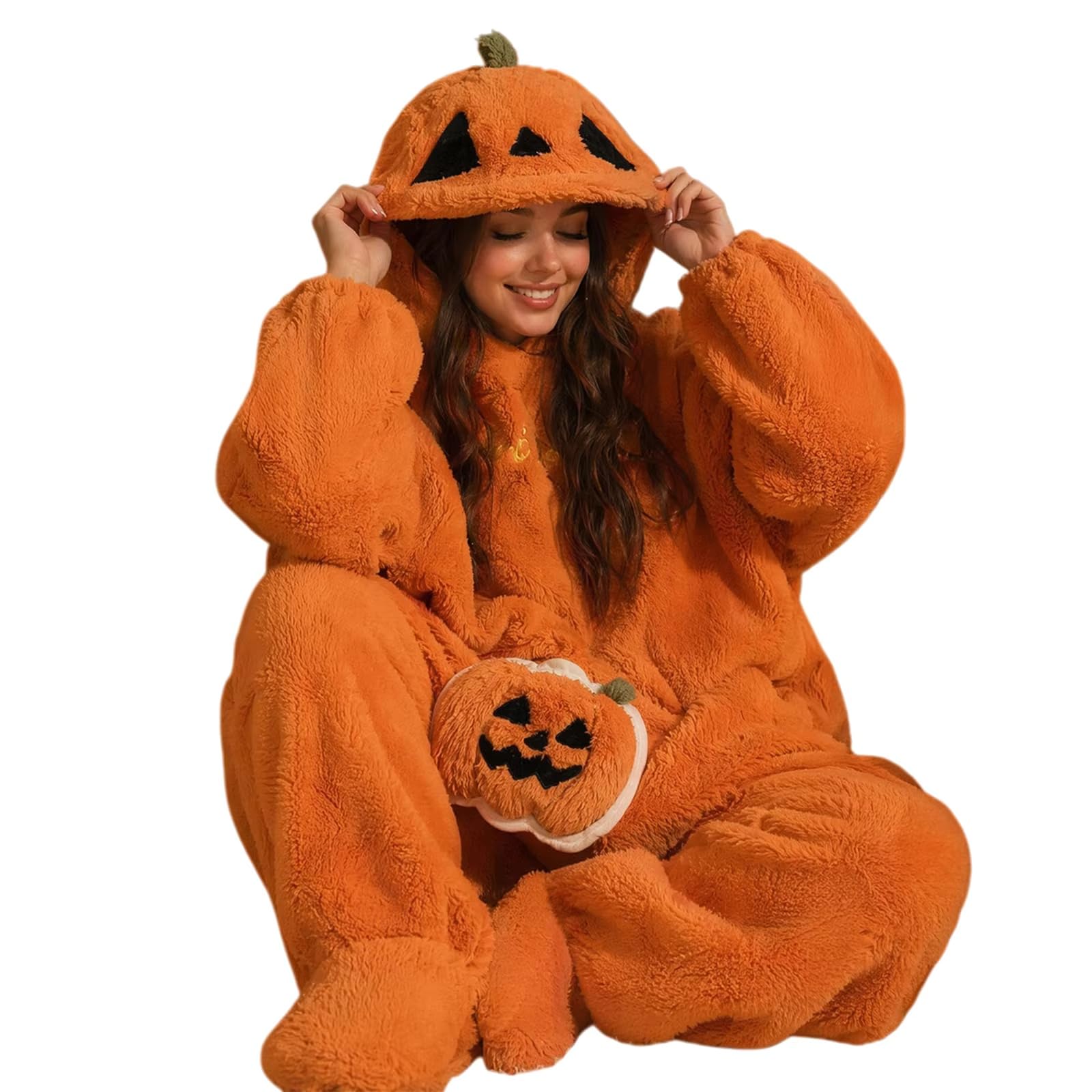 Halloween Kürbis Pyjama Einteiler Fleece Dick Warm Zuhause Kleidung