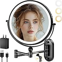 Vista 1 de Espejo de maquillaje iluminado de pared de 9 pulgadas, espejo de aumento de doble cara recargable de 4000 mAh 1X/10X con luz, 3 luces