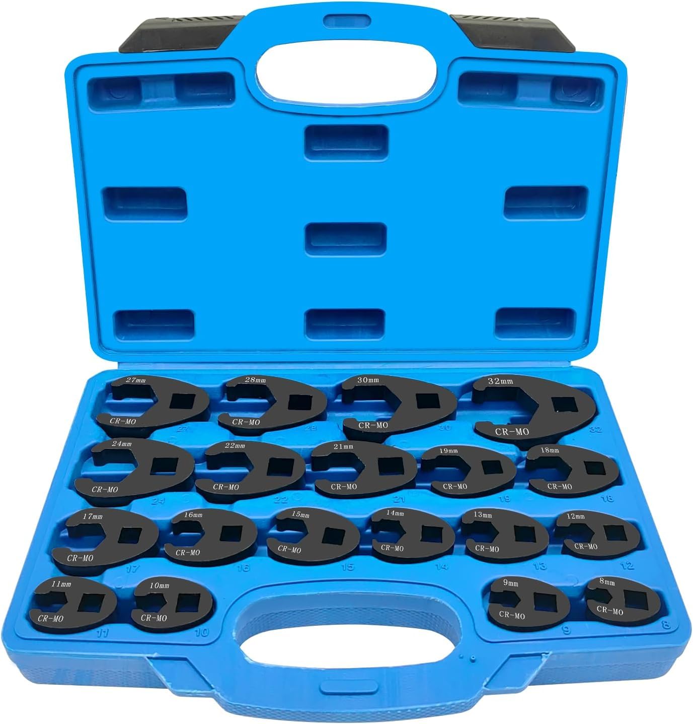 19 PCS Crowfoot Ensemble de Clés, 1/2" 3/8" Entraînement extérieur carré Clé, Drive Métrique Coffret de Douilles à Tuyauter 8-32mm, clé à écrou évasé, Ensemble de clé à Fourche à emmancher (19)