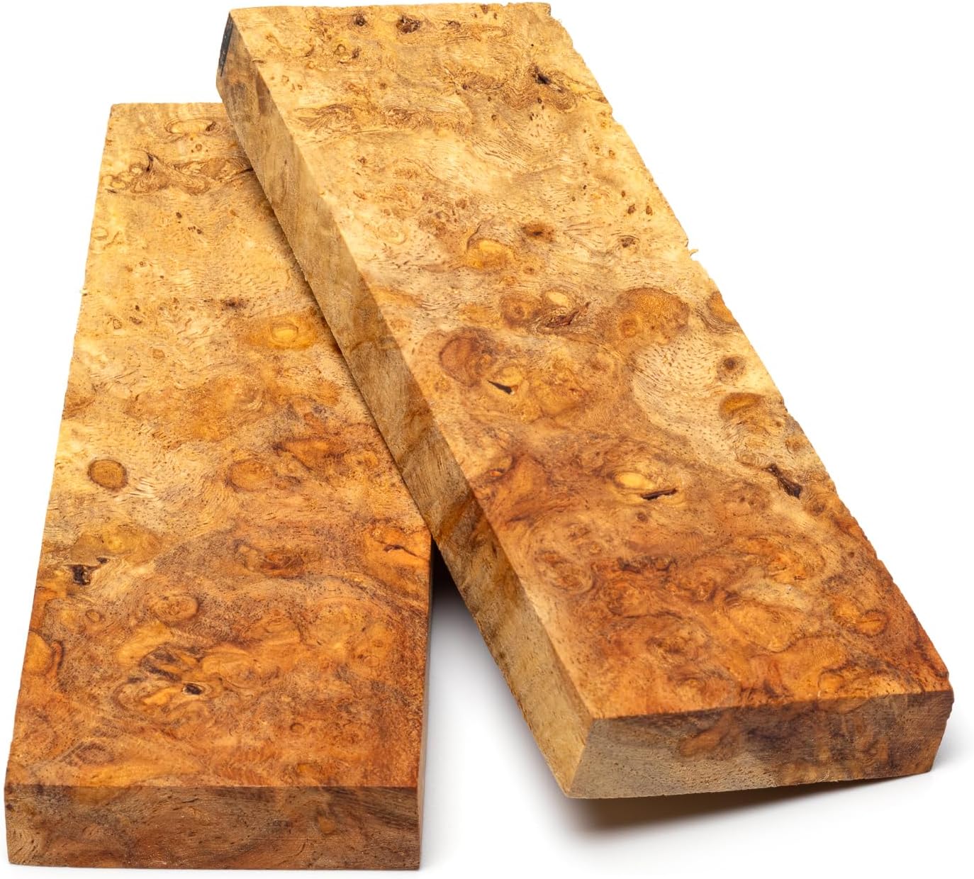 IECAP LLC Amboyna Burl Knife Handle Scales — A++ Grade, 1 Pair — Premium Burl Ball Pattern Bookmatched Set — Natural Wood for Custom Knives, Handle Materials & DIY Crafts — 5 1/8 x 1 3/4 x 1/2 In