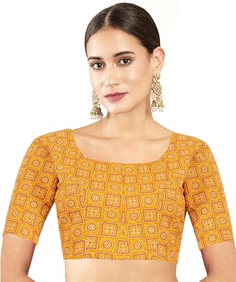 Cotton Printed Blouses for Women Sarees, Elbow Sleeves Ajrakh Print Crop top Choli B223-P
