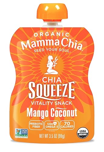 Miniatura 3 de Mamma Chia Organic Vitality Squeeze Snack, mango coco, 16 unidades de 3.5 onzas de Chia Vitality Snack, USDA orgánico, sin OMG, vegano, sin gluten y
