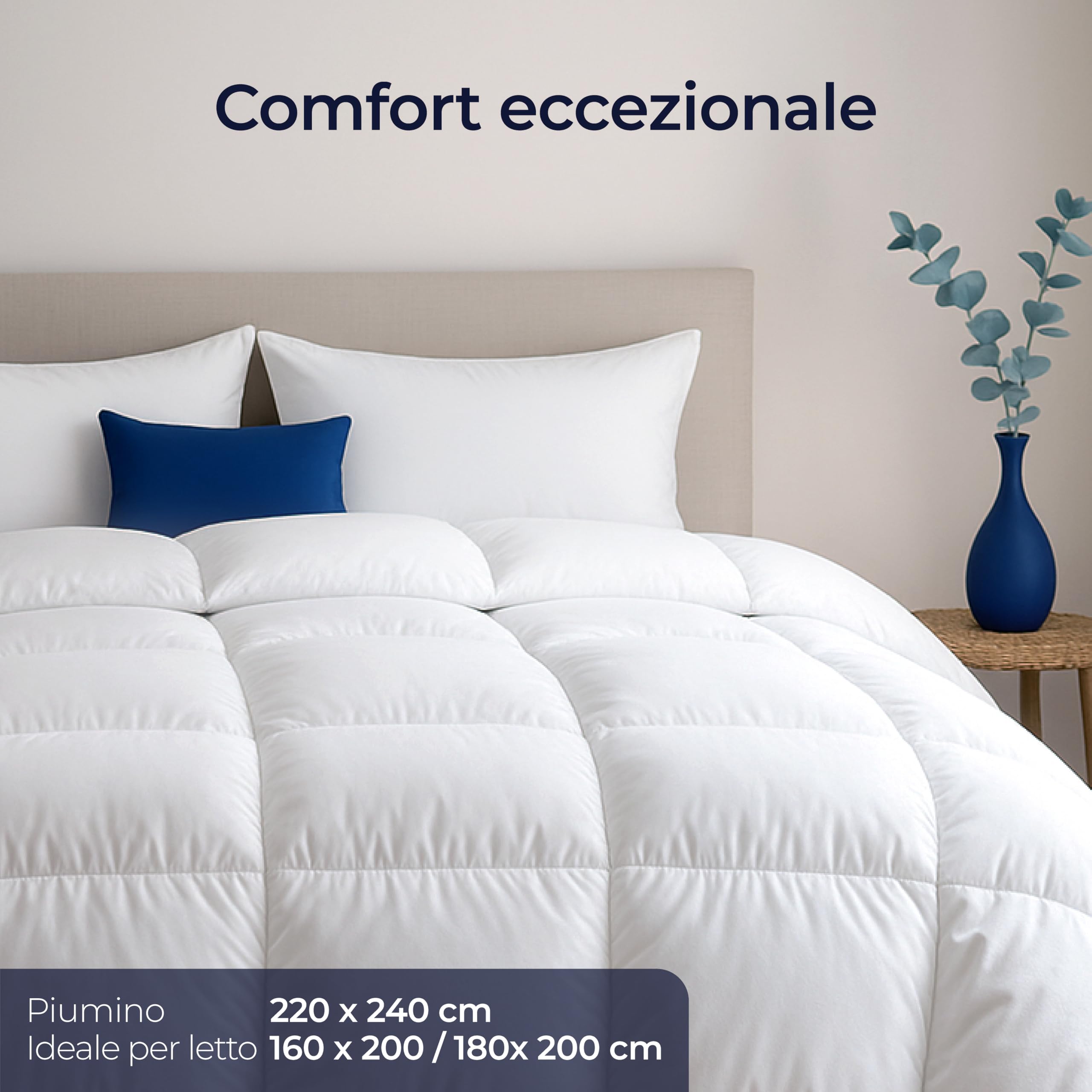 Dreamzie - Piumino in Piuma Matrimoniale 4 Stagioni Piuma Ultraconfortevole 220x240 cm - Piume e Plumón d'Anatra 450gsm – Certificato Oeko-Tex, RDS e Downpass