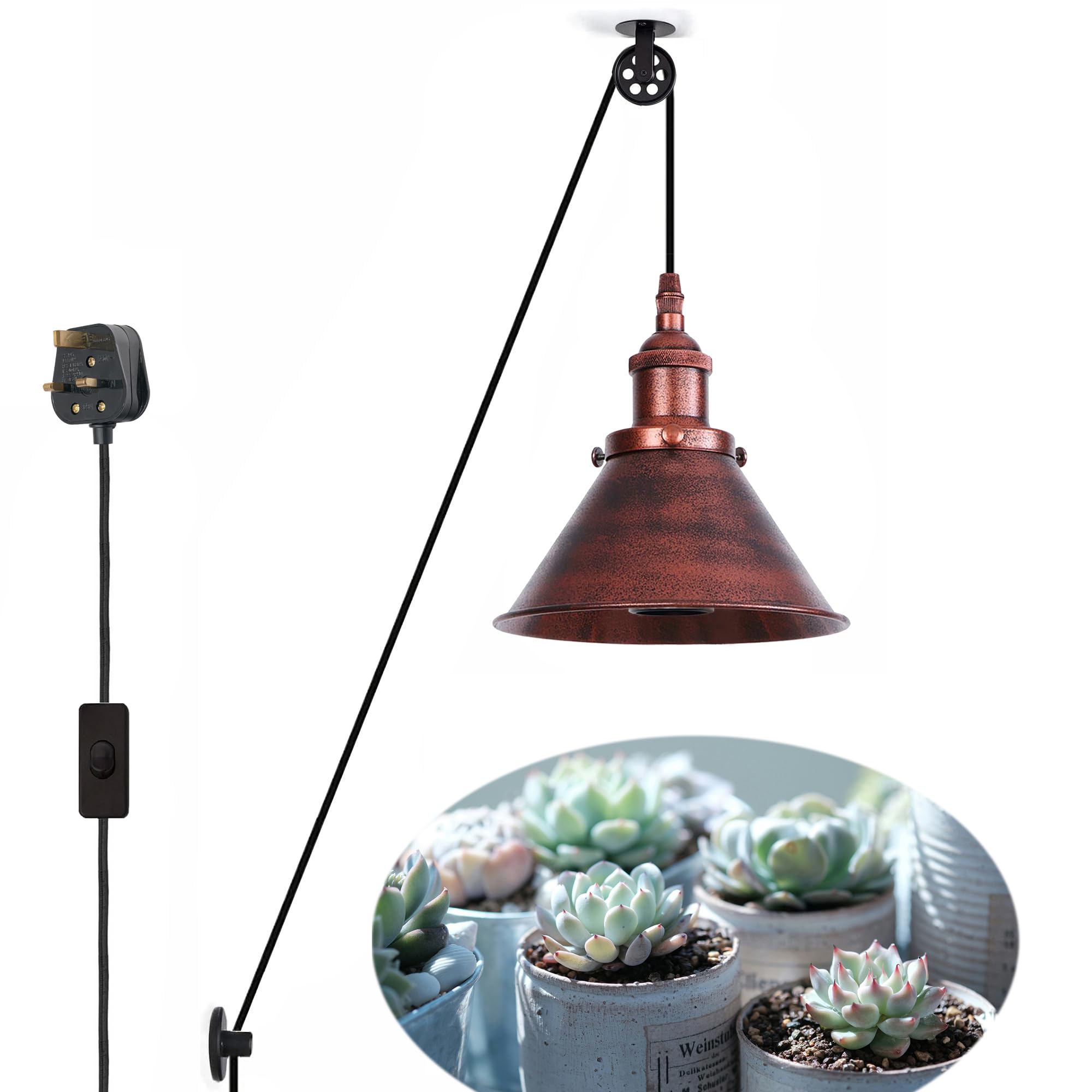 FSLiving Grow Light with Full Spectrum and Hanging System, led Grow Lights for Indoor Plants with 4.5m Cable, Aluminum Hanging Lamps with E27 Lamp Holder for Seedlings Greenhouse Plants,Rusty Red — image 1