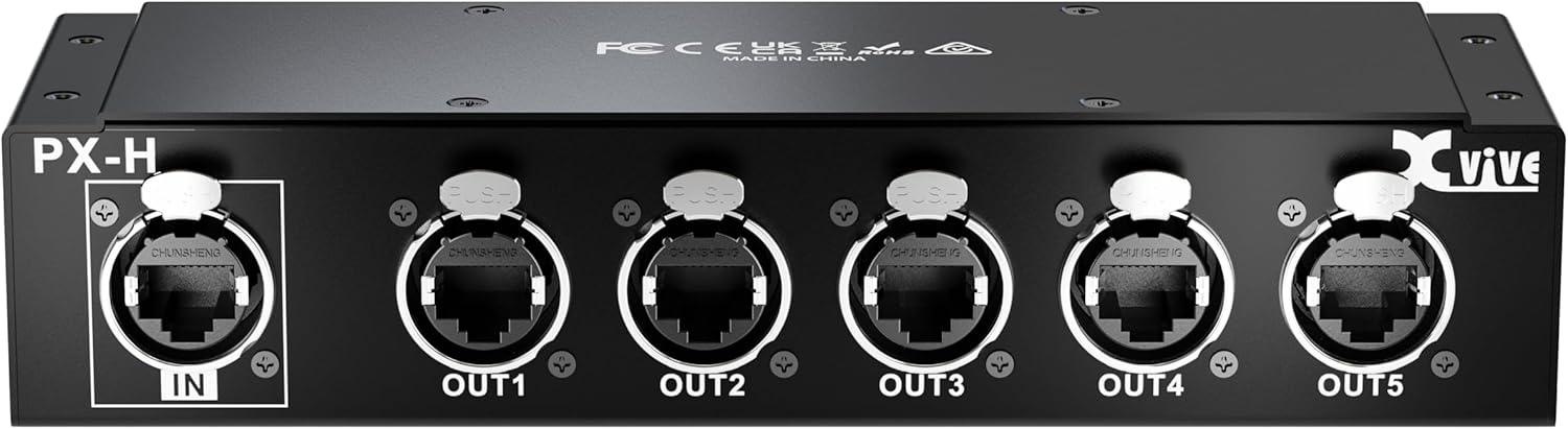 Xvive PX-H System Personal in-Ear Monitor Amplifier for Stage Monitors, 1 Ethernet Input and 5 Ethernet outputs with 1 * 19” 1U rackmount kit.