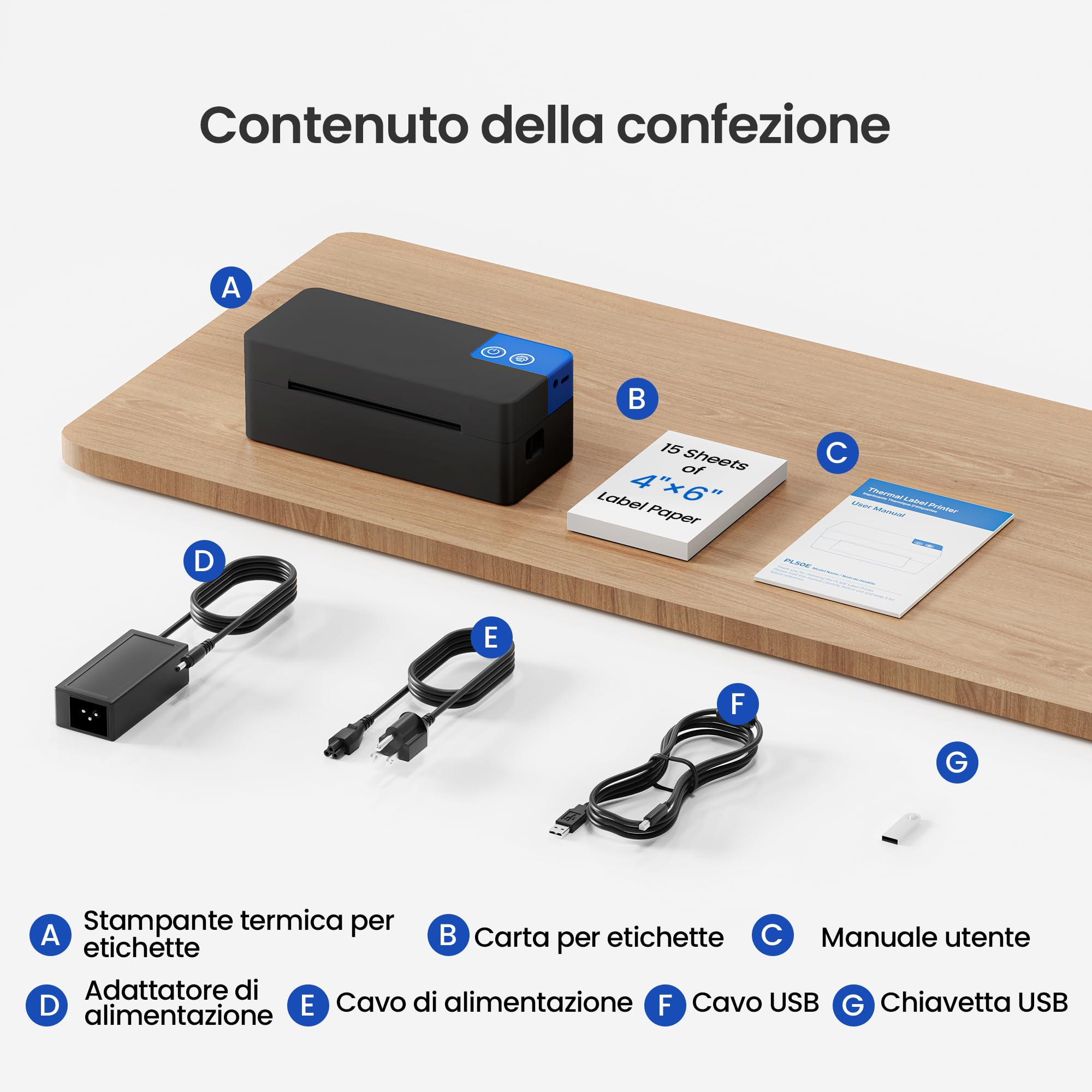 Stampante termica Bluetooth 4x6 per spedizioni, compatibile DHL/Amazon/Shopify/Etsy/UPS, iOS/Android/Windows/Mac - Nero
