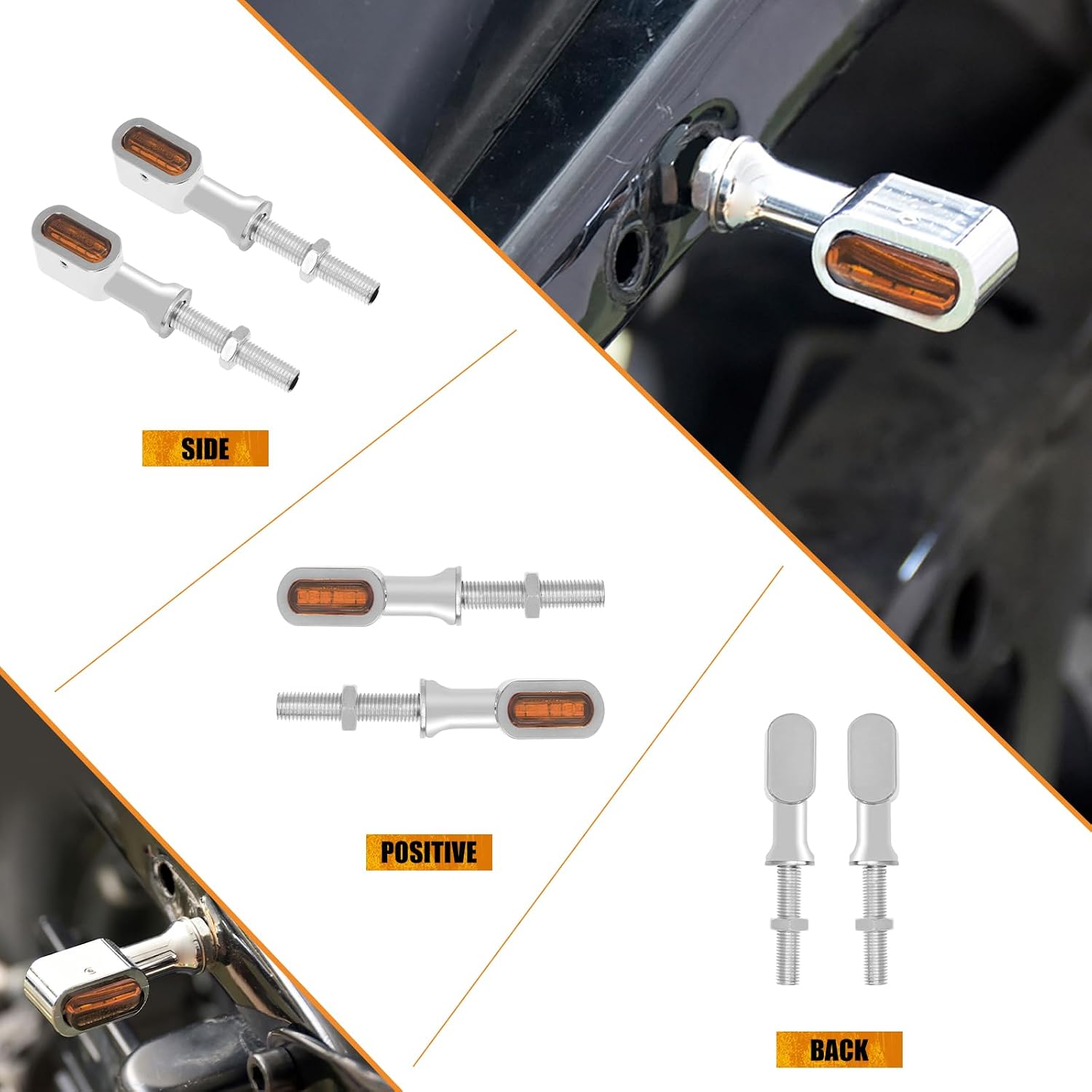 Motorcycle LED Turn Signal Light Running Rear Indicators Mini Lights Fit for Harley Touring Road King Street Gilde Electra Glide Softail Dyna Sportster XL (Chrome housing & Amber lens)