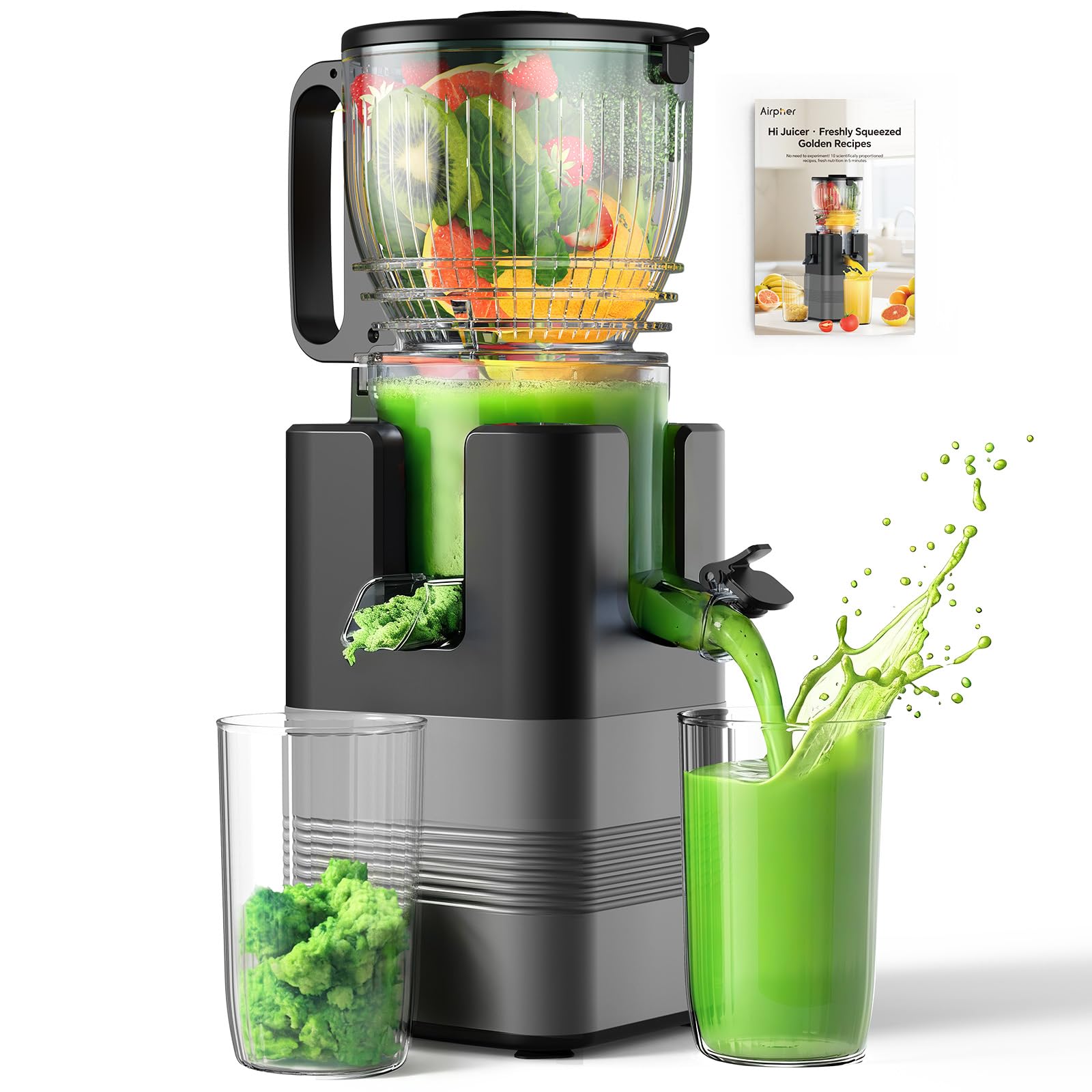 400W Cold Press Juicer 5 8 Wide Feed Chute Slow Masticating Juicer Machines for Whole Fruits Vegetables High
