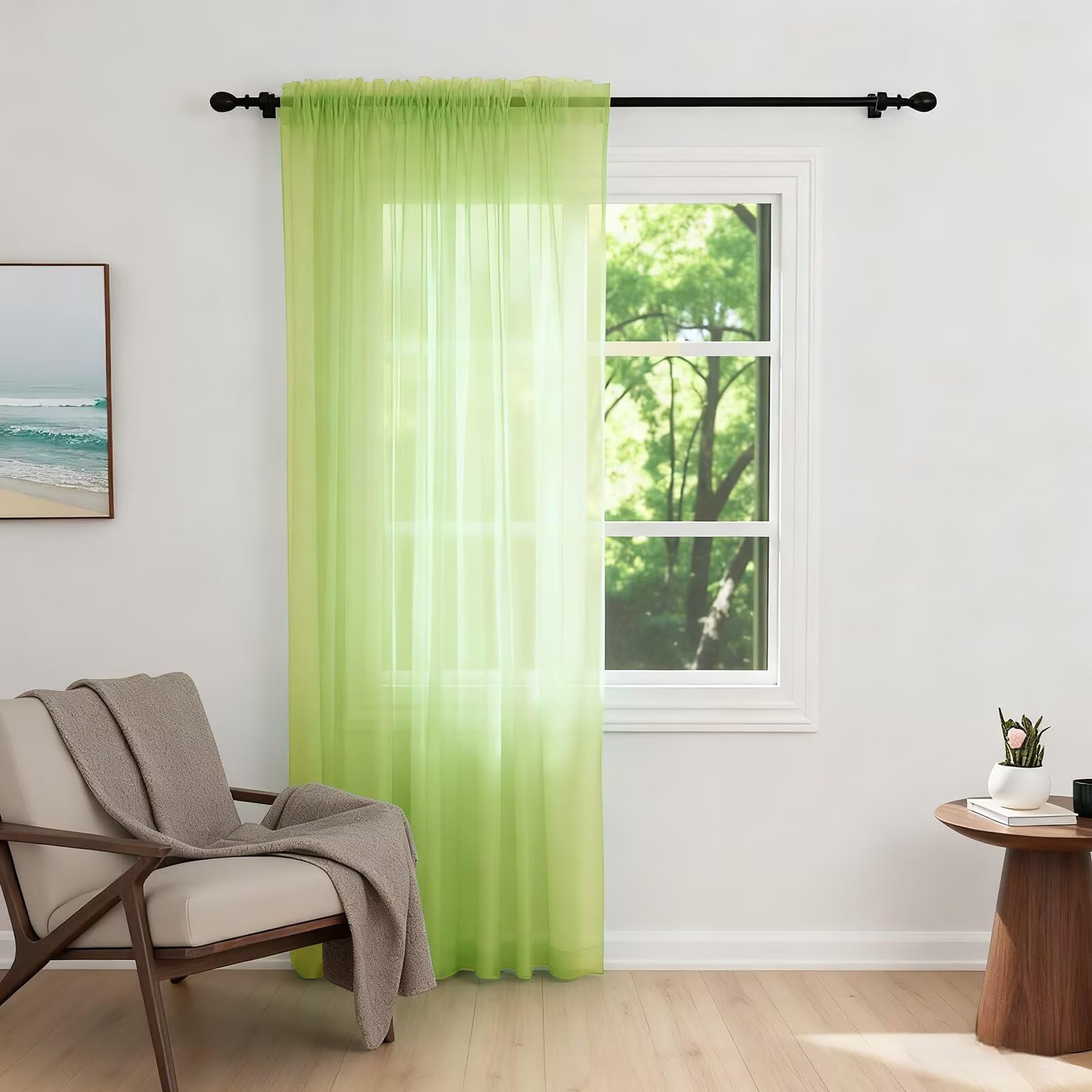 Zdada Net Curtains for Windows 72 Drop, Green Slot Top Voile Curtains, Semi Transparent Sheer Curtain Net Curtain Panel for Living Room Kitcken W60xL72 Inch,1 Panel