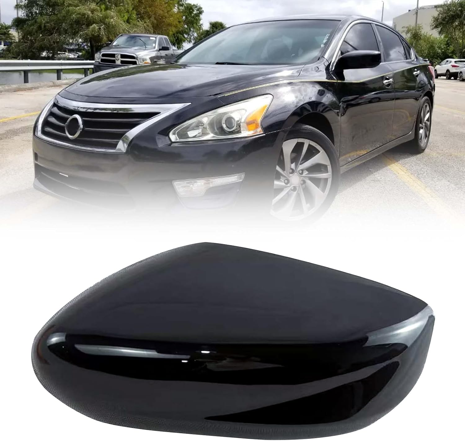 Driver Left Side Mirror Cover Compatible with 2013-2018 Nissan Altima Mirror Cover Caps Housing Without Turn Signal Light (Glossy Black)