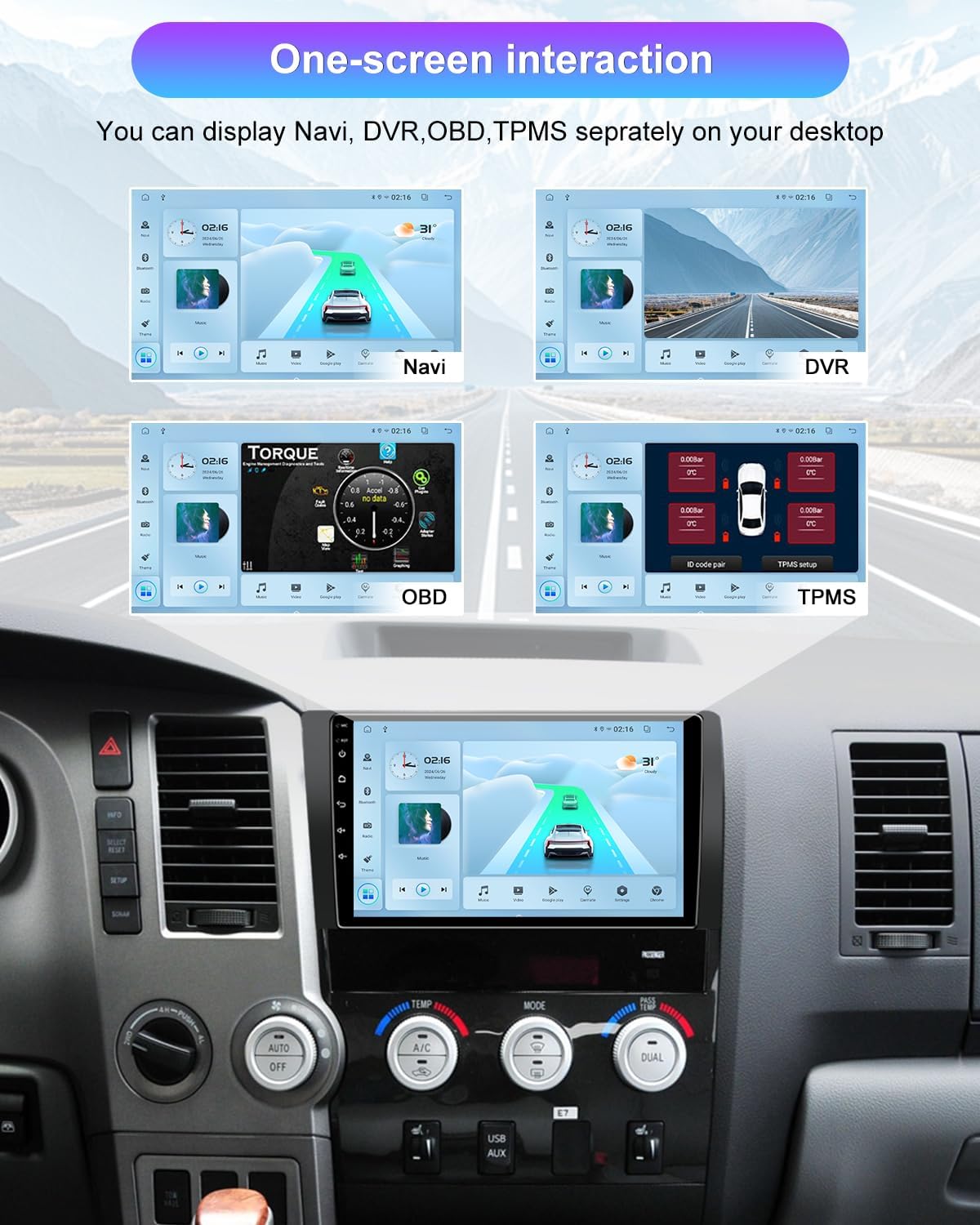 Android 13 Car Stereo For Toyota Tundra & Sequoia - 8 Core, 4GB+32GB, Wireless CarPlay & Android Auto