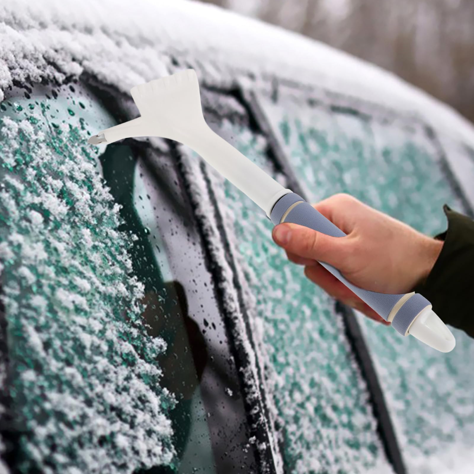 DOITOOL 5 Stück Leichter Eiskratzer und Schneebürste fürs Auto mit Rutschfestem Silikongriff und Aluminiumlegierung für Winter und Verschneite Autoscheiben