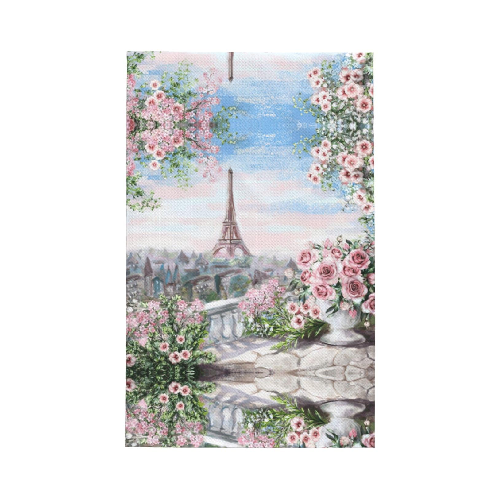 Xxahnbm Black Paris Eiffel Tower With Flowers Print Waffle Kitchen Towel,Absorbent Hand Towel