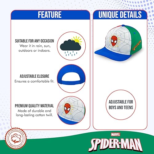 Miniatura 2 de Marvel Sombrero de Spiderman para niños, gorra de béisbol transpirable de Spiderman para niños pequeños, niños de 3 a 9 años