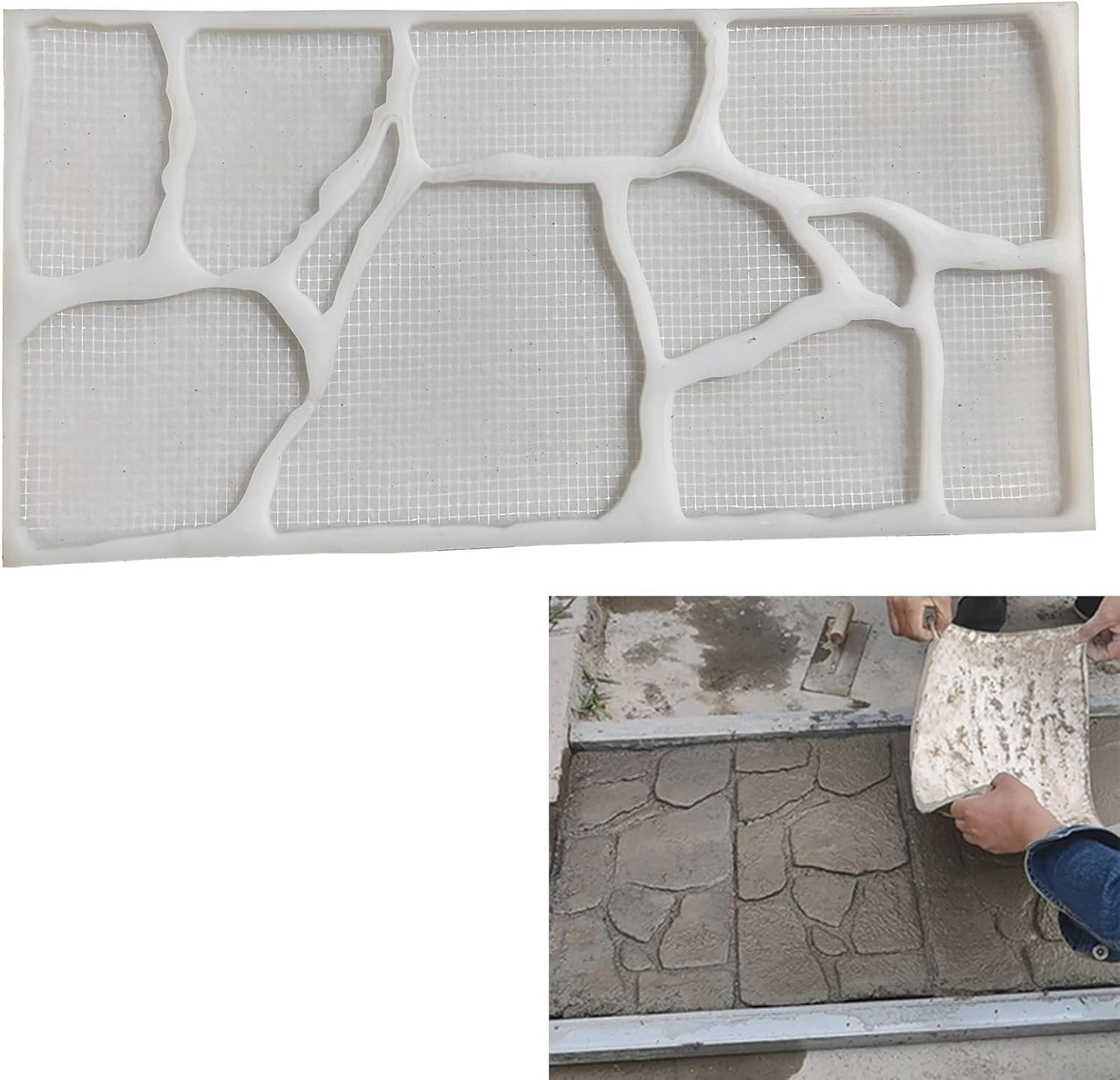 Realistic Concrete Imprinting Molds White, Small Stone Pattern Concrete Stamps Flagstone Mold, Decorative Garden Patio Cement Floor Texturing Pads
