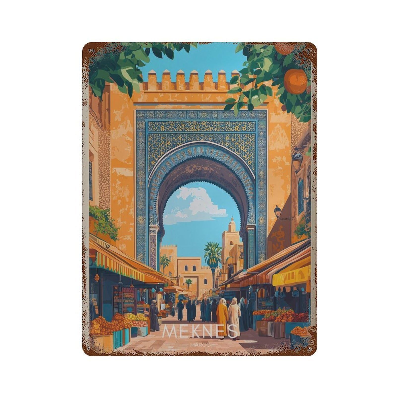 xiaoxiaoshen Meknes Morocco Travel Bab Mansour Archway (2) Wall Decor Art Metal Tin Poster Modern Home Decor Art Home Bar Shop Decorations Vintage Sign 40x30cm