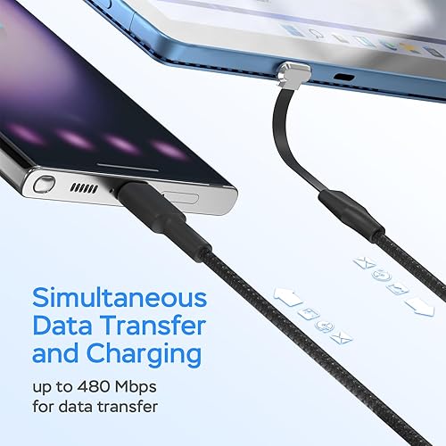 Miniatura 4 de Cable de carga USB C, cable de carga tipo C de 60 W, 3.3 pies, puerto C plano de 90 grados, transferencia de datos de alta velocidad compatible con