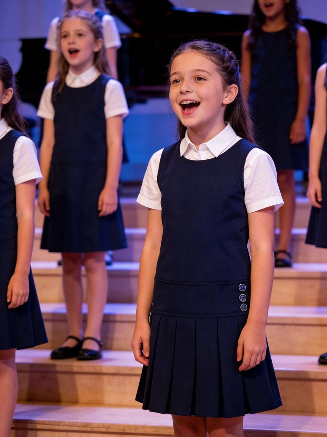 Bienzoe Girls School Uniform Jumper: Stretch Fit Pleated Hem Kids Sleeveless Dress - Image 4