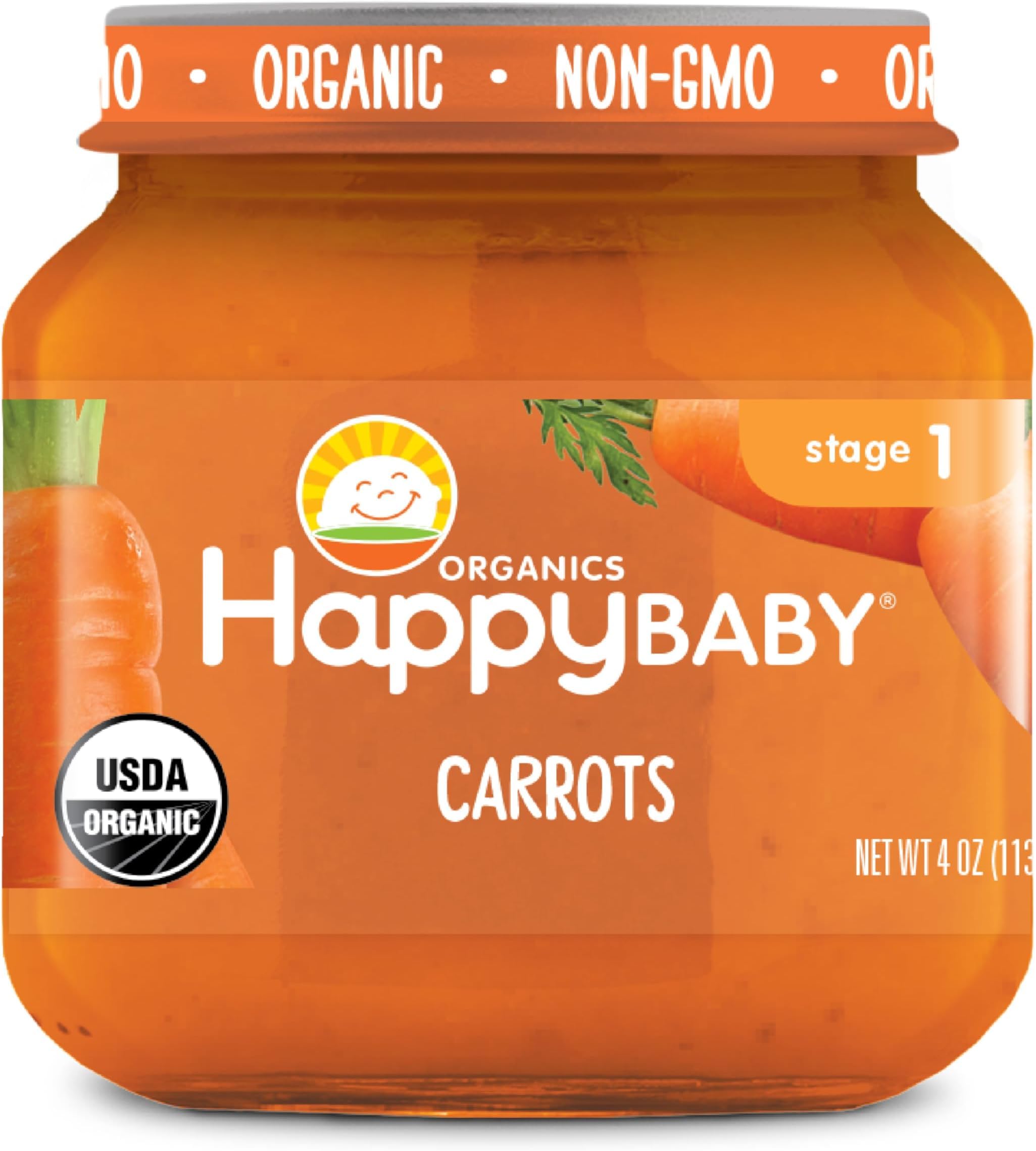 Happy Baby Organic Stage 1 Carrots Baby Food, 4 OZ (Pack of 5)