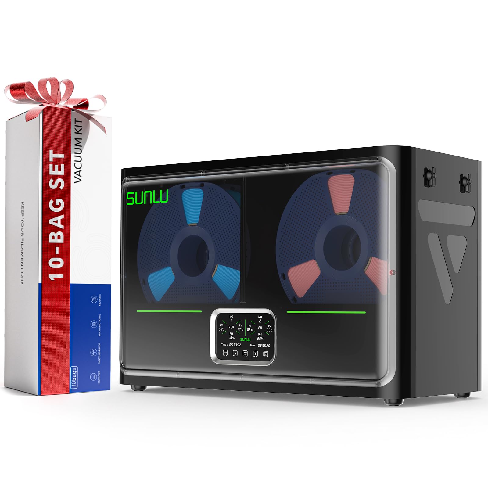 2026 SUNLU S4 Pro Secador de Filamento, Caja Secadora de Filamento para 4 Bobinas con Dos Cámaras Ajustables por Separado, 380 W hasta 85 °C, 8 Salidas de Filamento, para PLA PETG ABS TPU PA PC Nylon