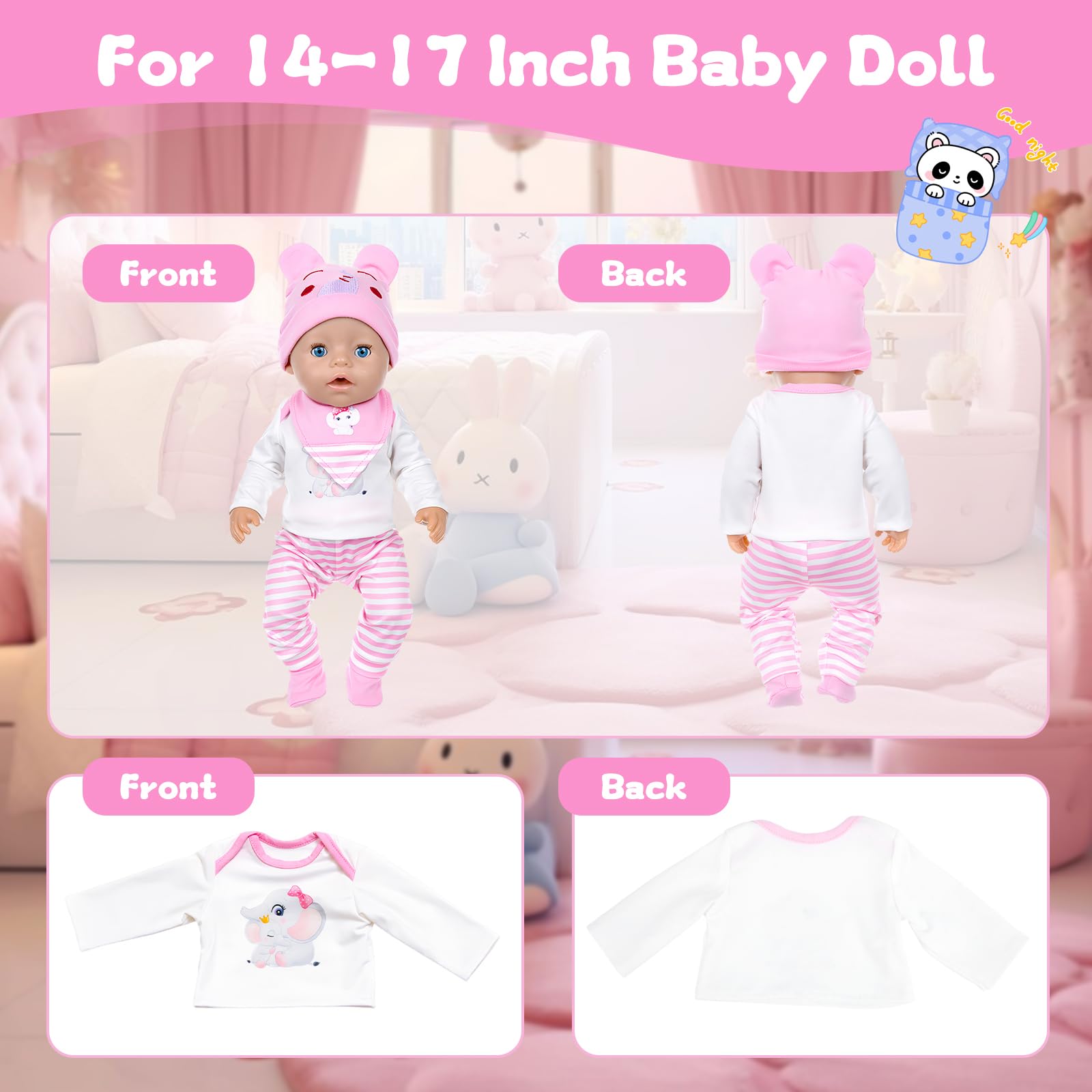 Ropa Para Muñecas Bebé De 35-43 Cm – Conjunto Con Gorro, Calcetines, Babero Y Pantalón De Elefante, Ideal Para Reborn Y Niñas