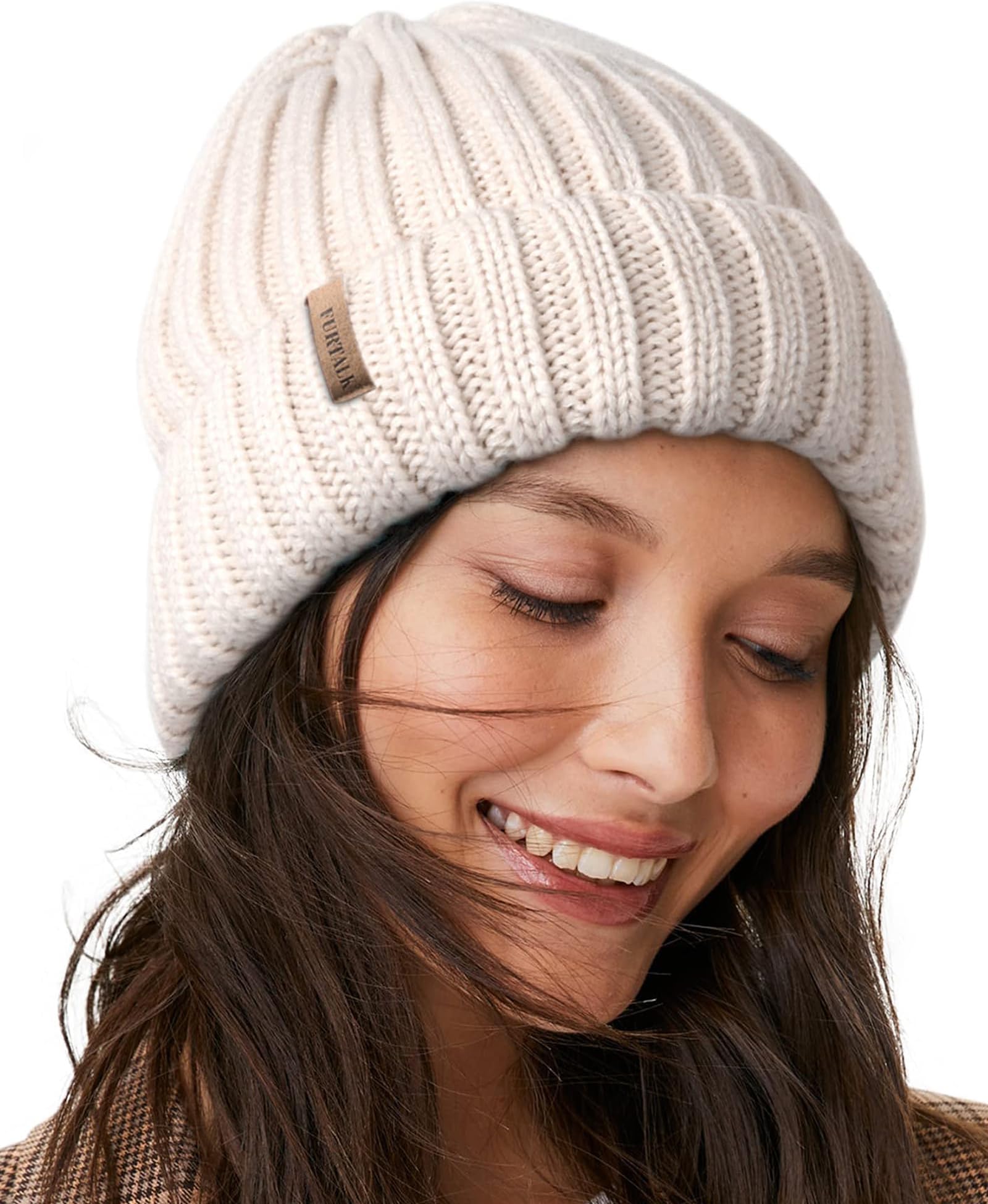 Womens Slouchy Winter Knit Beanie Hats Chunky Hat Bobble Hat Ski Cap