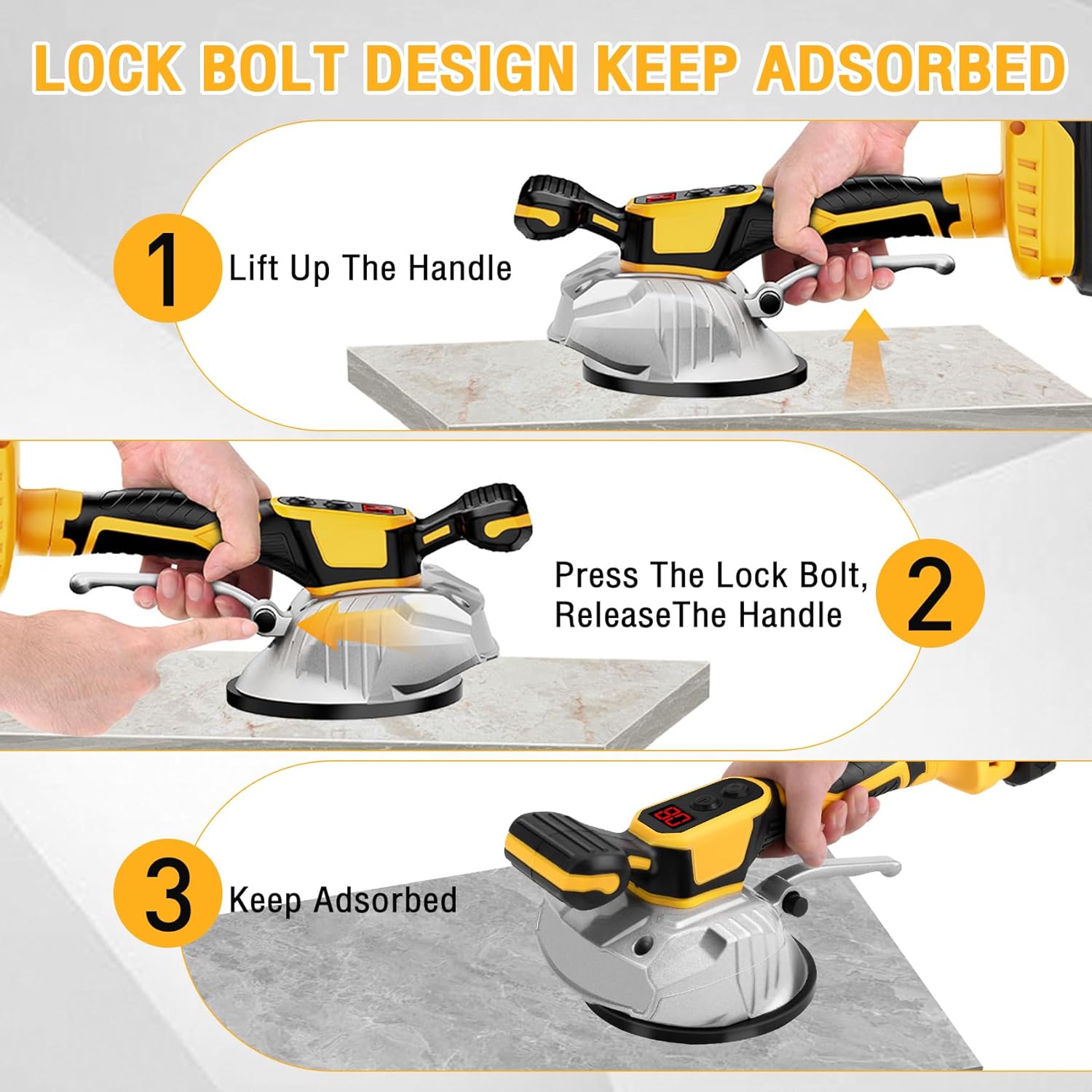 Tile Vibration Tool for Dewalt 20V Max Battery, Portable Cordless Tile Vibration Leveling Machine with 8 Level, Digital Display, Suction Cup for Tile, Floor, Thick Glass(Battery not included)