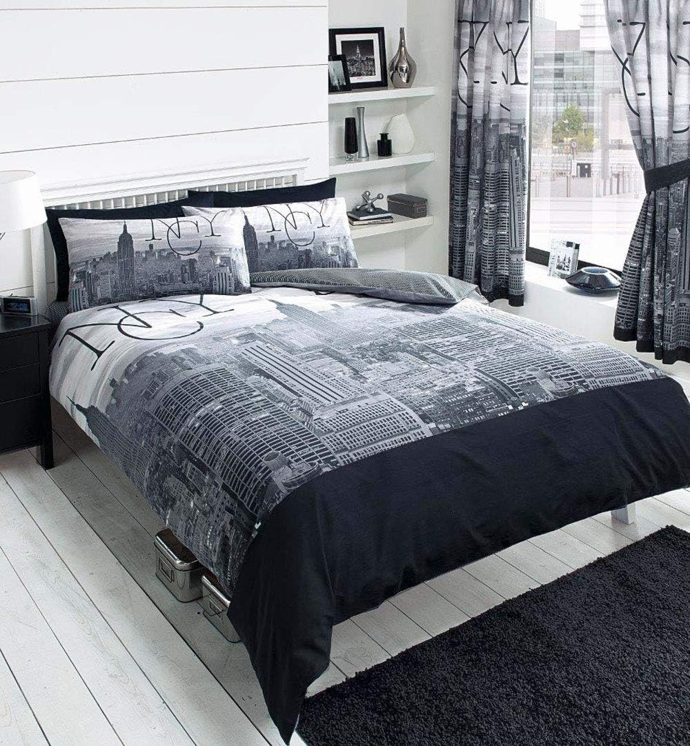 HOMEMAKER BEDDING New York city sky line duvet cover bed set in black & grey (single)