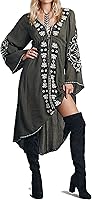 RVivimos Women's V-Neck Bell Sleeve Vintage Floral Embroidered High-Low Boho Dress