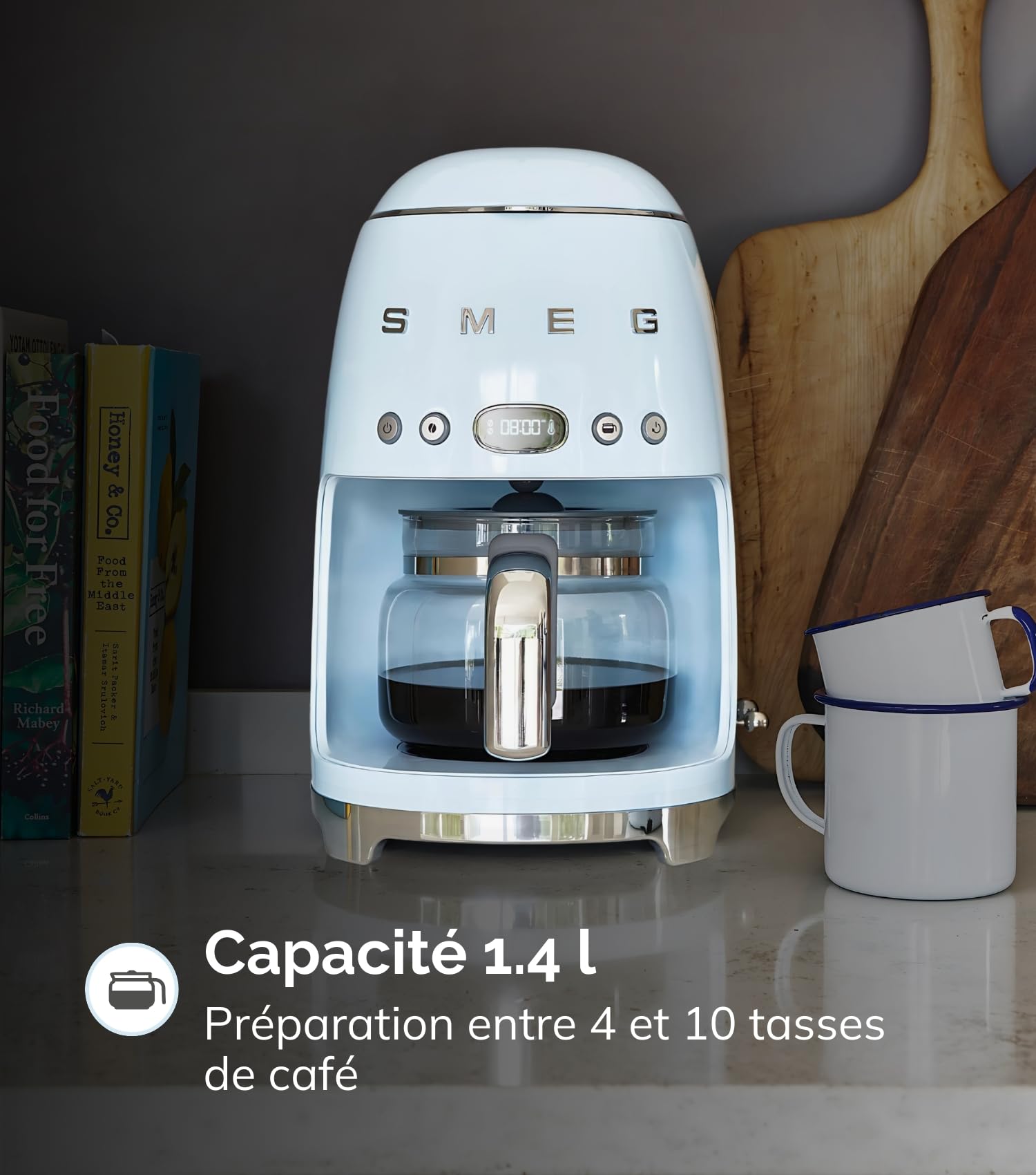 Smeg, Machine à Café Filtre DCF02NBEU, Fonction Arôme et Autostart, Carafe en Verre Jusqu'à 12 Tasses, 2 Niveaux d'Intensité, Mode Maintien au Chaud, 1050 W, Blue Navy