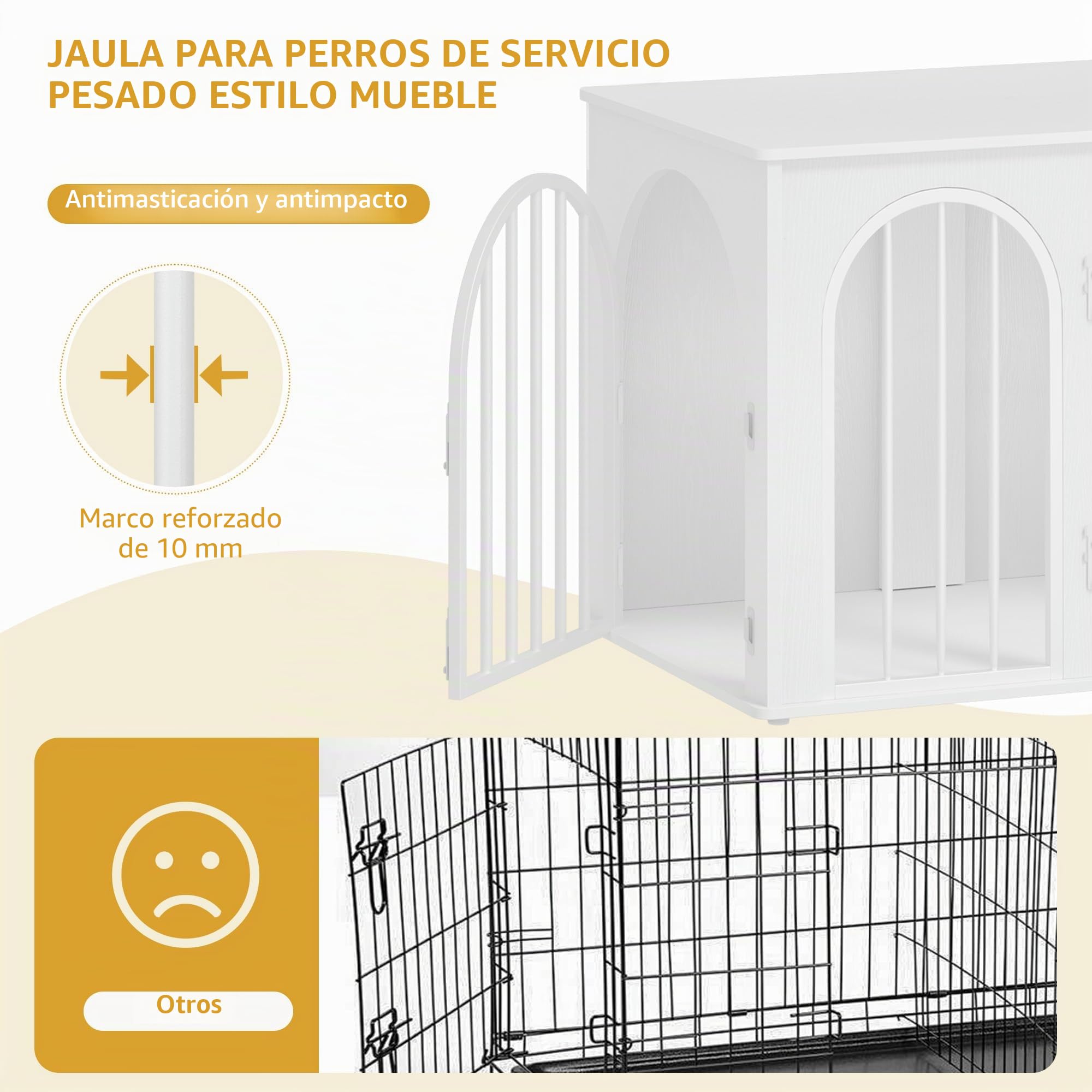 Hzuaneri 80cm Jaula para Perros, Mesa Auxiliar, casa Moderna para Perros, Jaula Perro pequeños para Casa de Madera, Jaula para Cachorros, 3 Puertas, Puerta arqueada, 56 x 80 x 61cm, Blanco