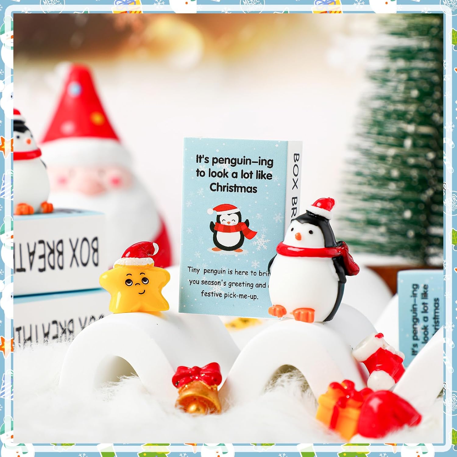 50 Sets Christmas Bulk Gifts for Coworkers Mini Lucky Duck with Box for Employee Gifts Encouragement Breathing Appreciation Emotional Cheer Tiny Pocket Animal for Group Teams (Penguin)