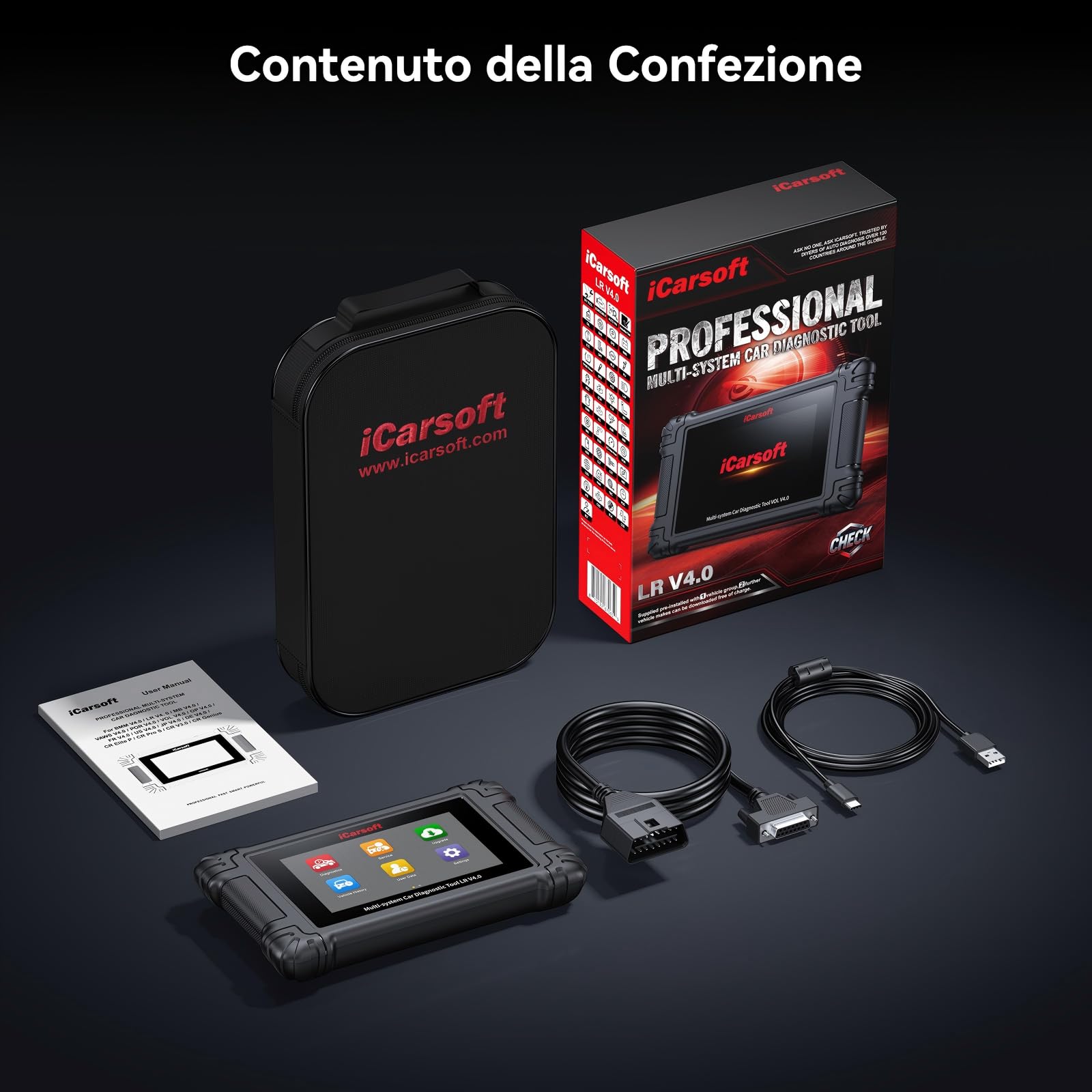 iCarsoft LR V4.0 OBD2 Auto Diagnostica per Land Rover/Jaguar+ 2 Marche Opzionali, Diagnosi Auto Professionale in Italiano Tutti i Sistemi, 37 Servizi, Test Bidirezionale, Auto VIN, Aggiornamento WiFi
