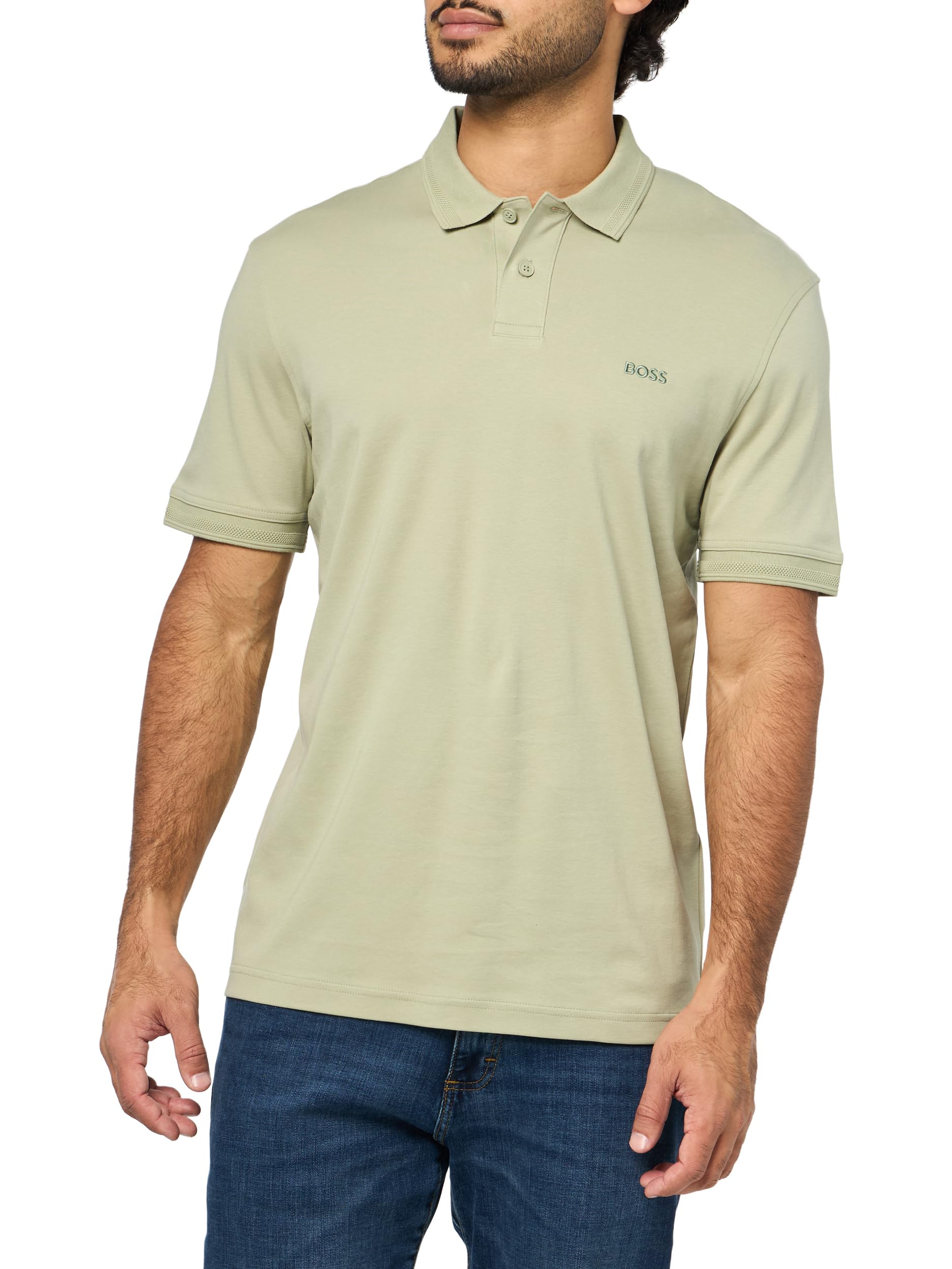 

                                                    BOSS, Tonal Logo Interlock Polo Shirt, Moss Green,