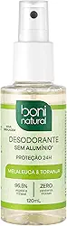 Desodorante Natural e Vegano com óleos essenciais de Melaleuca e Toranja, 24h de proteção, Sem Alumínio, Sem Parabeno, Boni Natural, Transparente