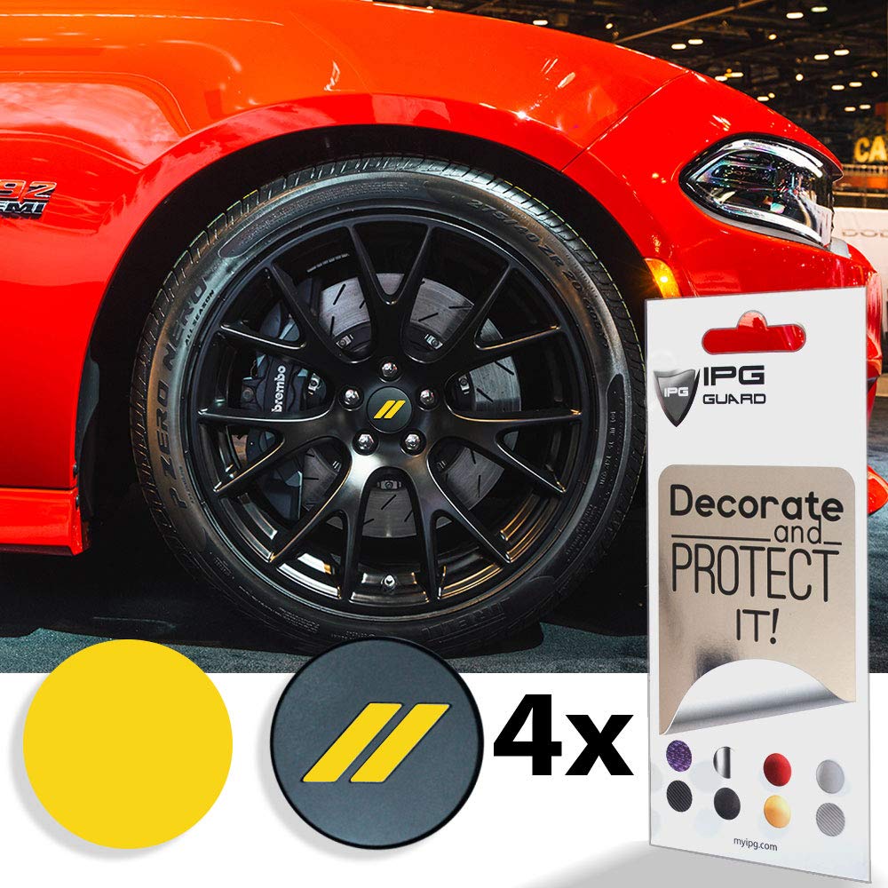 IPG Compatible for Dodge Charger Challenger Durango Wheel Center Cap Decal Sticker Wrap Kit Personalize Your Vehicle (Inner Logo, Yellow)