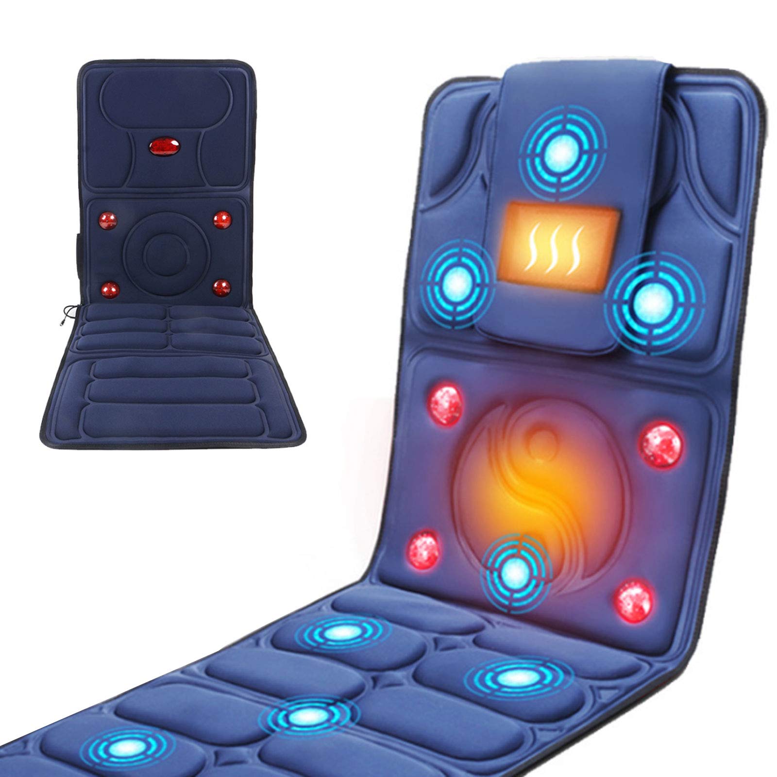Colchoneta de Masaje, Almohadilla Térmica de Masaje de Cuerpo Completo, Almohadilla de Colchón de Masaje de Calefacción Eléctrica con Vibración Shiatsu, Mejorar el Sueño, Flexible y Plegable