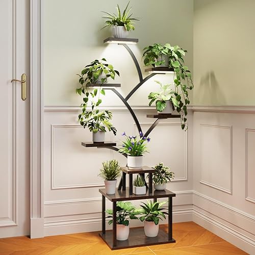 Miniatura 9 de Soporte para plantas de interior con luces de crecimiento, estante de exhibición de plantas de interior de 8 niveles, estante esquinero de 61