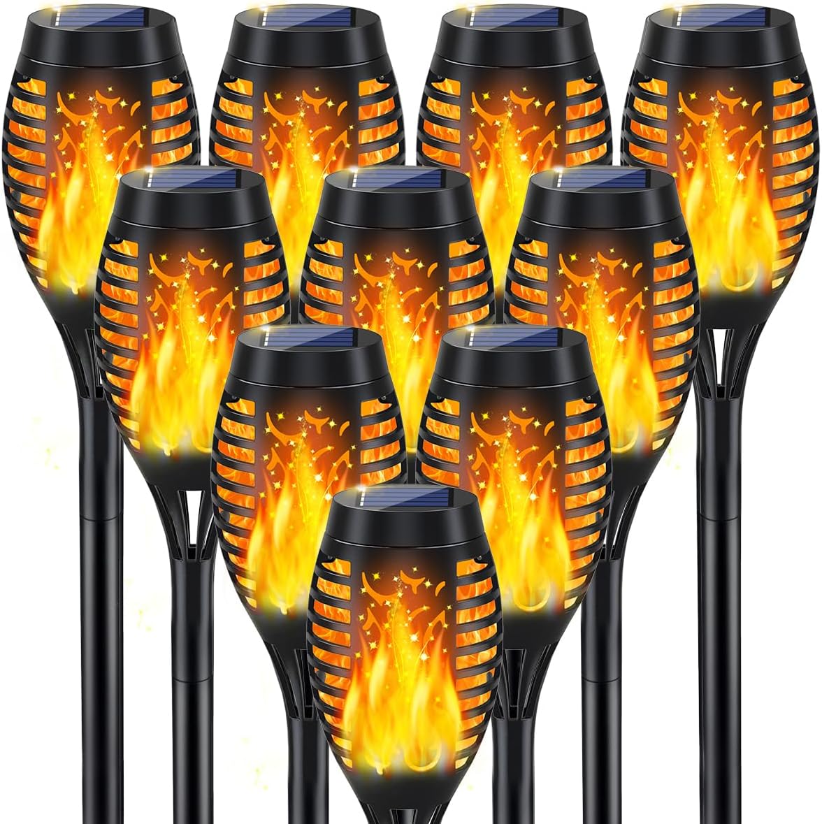 10Pack Solar Lights Outdoor, Solar Torch Lights Outdoor Flickering Flame for Halloween Decorations, Waterproof Garden Light Solar Powered , Torches Flame Light for Outside Halloween Decor Yard Garden