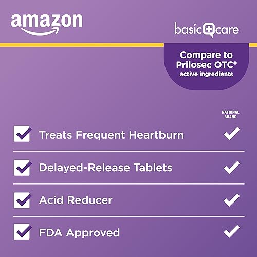 Vista 4 de Yaxa Basic Care Omeprazole - Tabletas de liberación retardada de 20 mg, trata la acidez estomacal frecuente, reductor de ácido, medicina