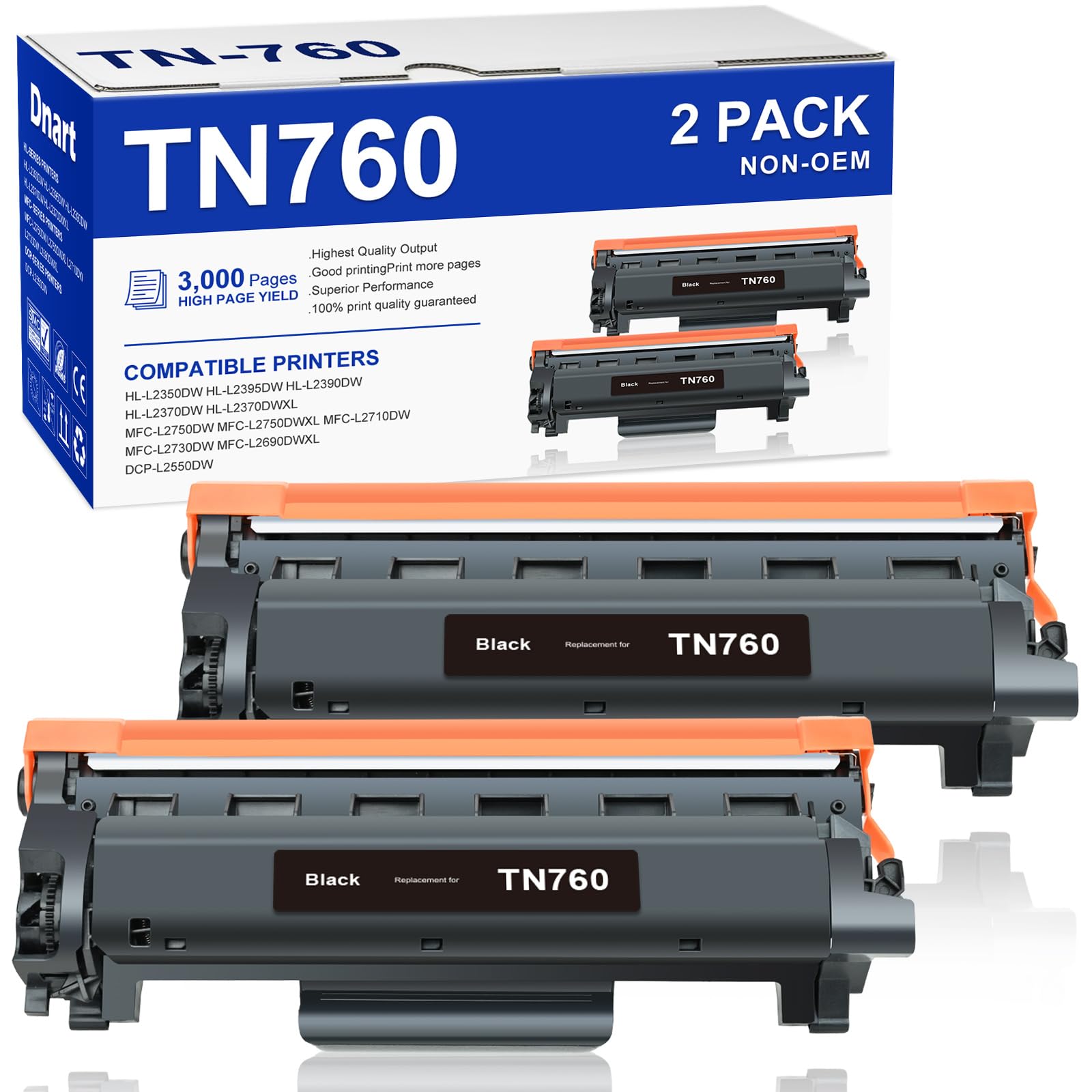[with CHIP] TN760 Toner Cartridge Replacement for TN760 TN-760 TN730 TN-730 Compatible with Brother DCP-L2550DW MFC-L2710DW HL-L2370DW HL-L2390DW MFC-L2750DW HL-L2390DW HL-L2350DW Printer (2 Black)