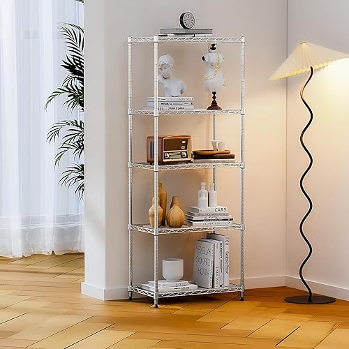 Miniatura 6 de IZEUK Estantes de almacenamiento de metal cromado de 5 niveles, estantería de alambre ajustable para cocina, baño, despensa, oficina, garaje,